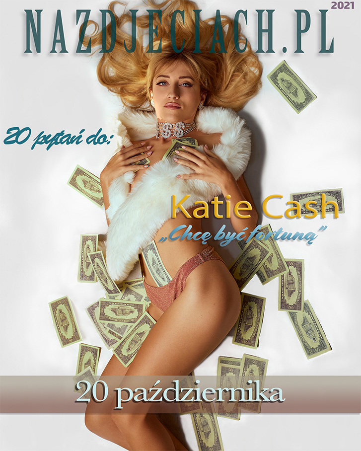 Piękna modelka, młoda dziewczyna w bieliźnie obsypana dolarami. Biżuteria w kształcie dolara. Sesja zdjęciowa 2020 Fotograf Dariusz Światłowski Warszawa