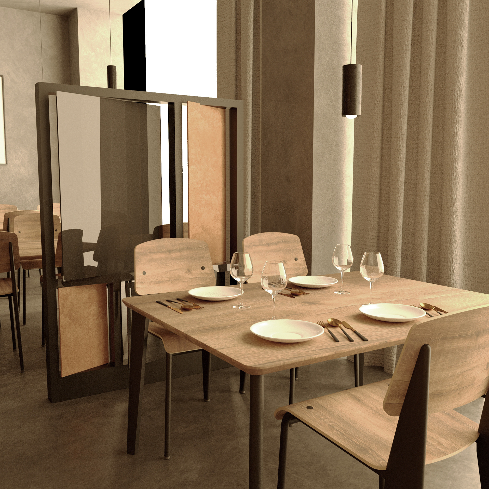 Detalle mesa con divisor de espacios