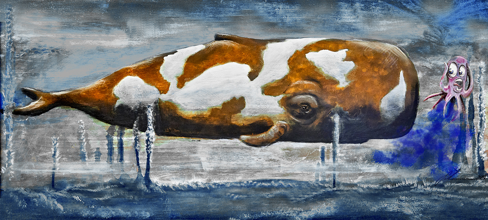Hola // Acryl, Transferdruck auf Holz // 28cm x 53cm