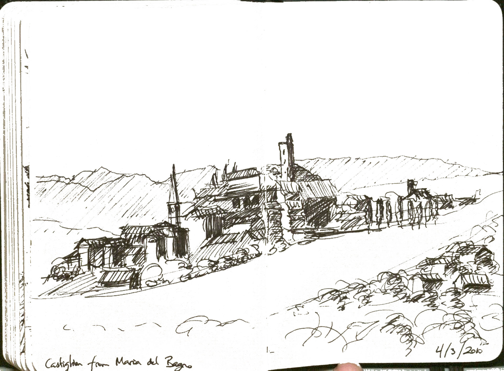 The town of Castiglion Fiorentino, home for four months, seen from a road up the valley behind.