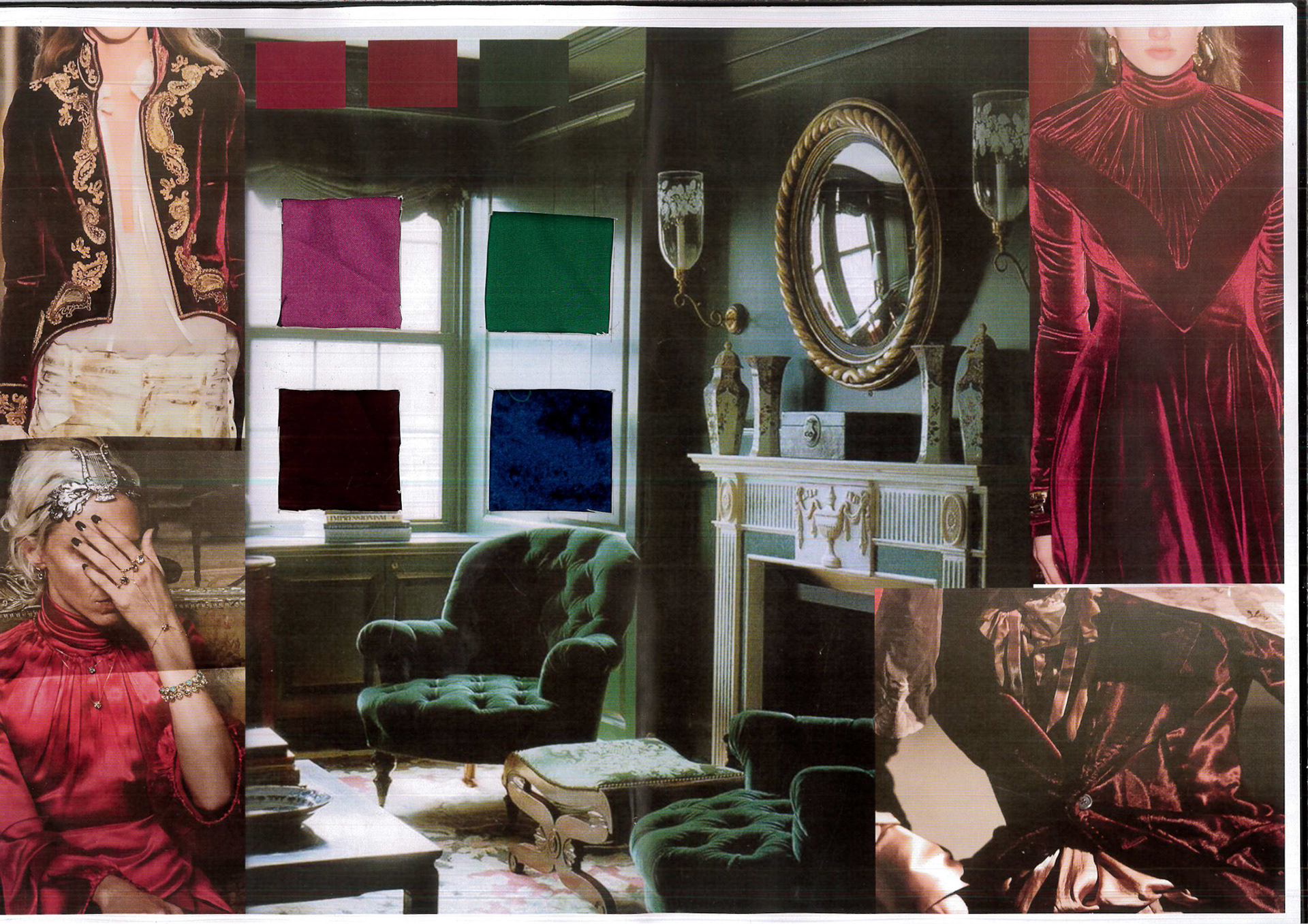 Mood board and fabrics