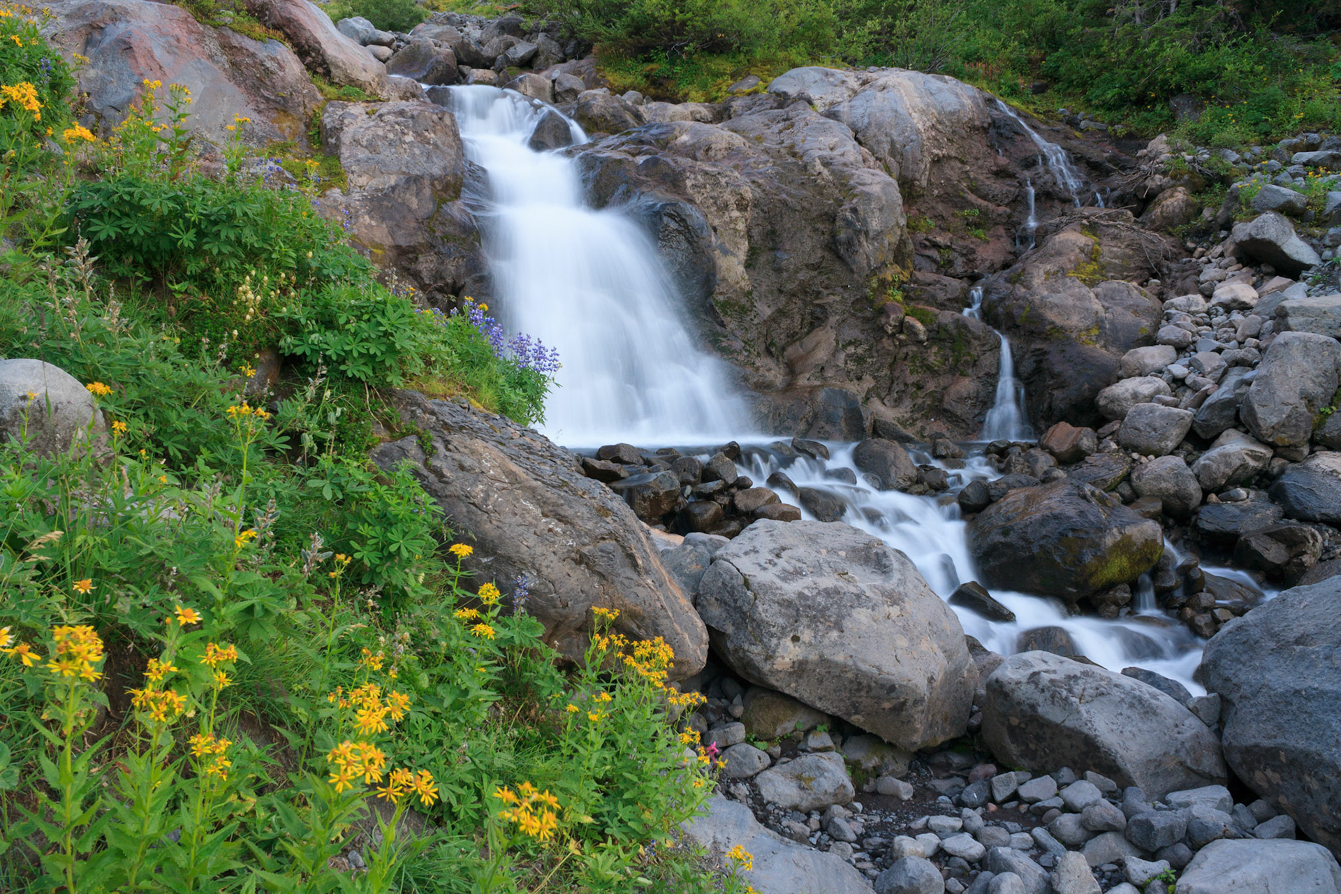 Glacial waterfall on Heliotrope Ridge, Mount Baker, Washington