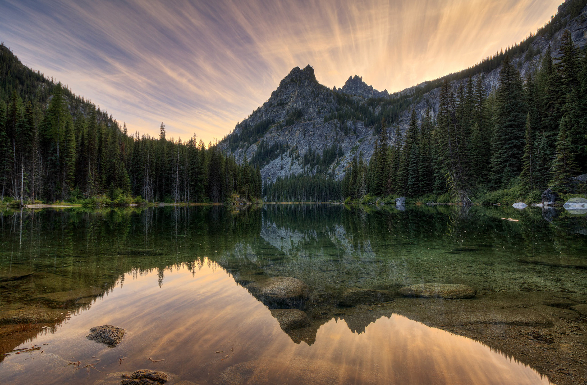 The Temple over Nada Lake at sunset, Snow Lakes Trail, Alpine Lakes Wilderness, Washington