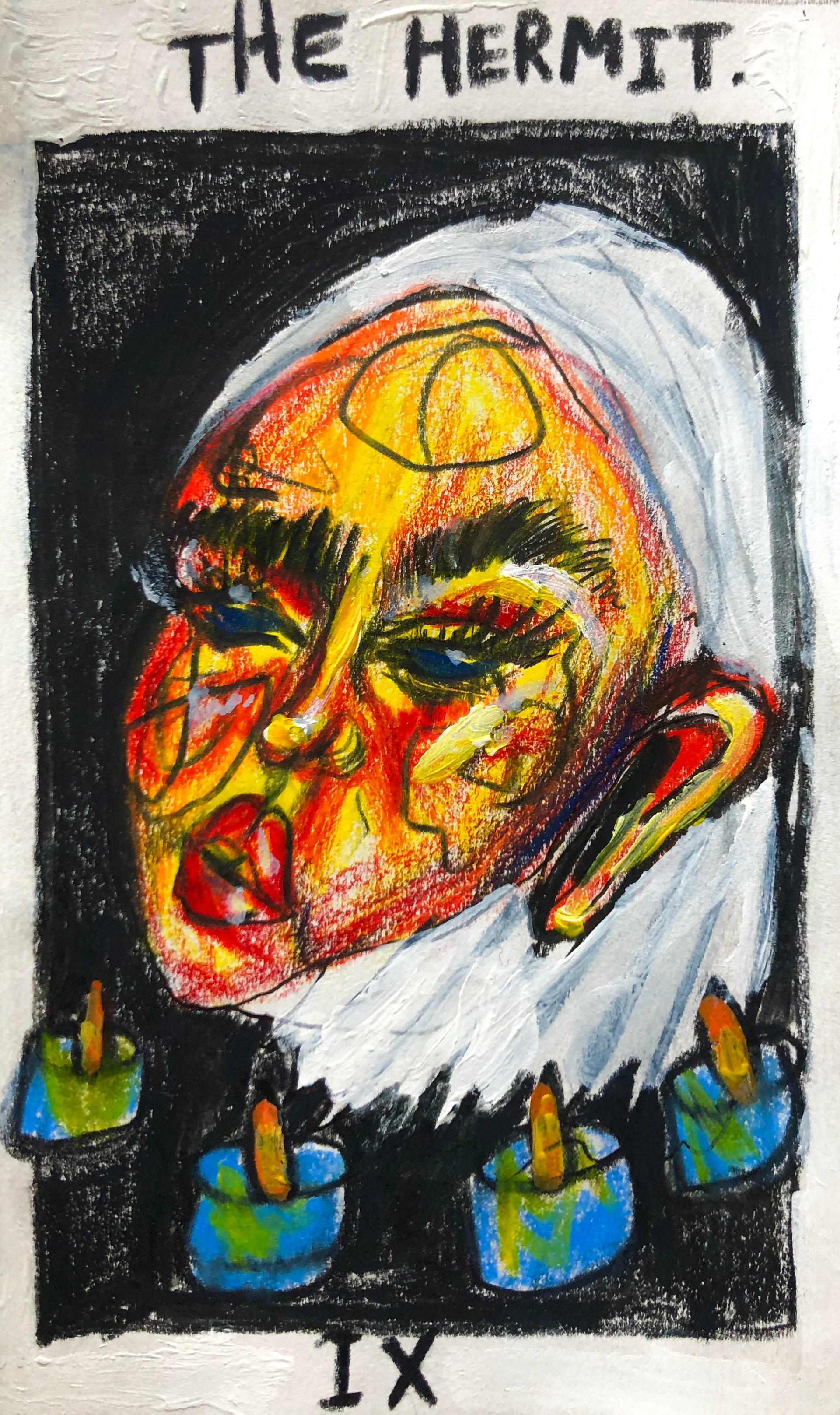 "The Hermit", 2020, colored pencil on paper, 5 x 3"