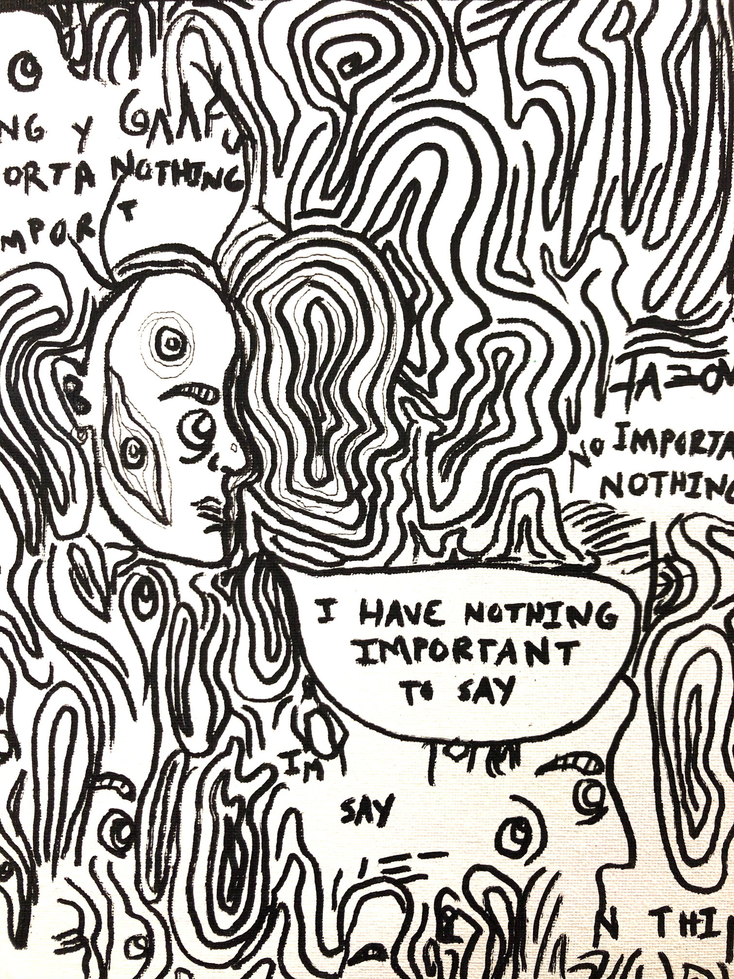 "Not Important", 2019, marker on canvas, 8 x 10"