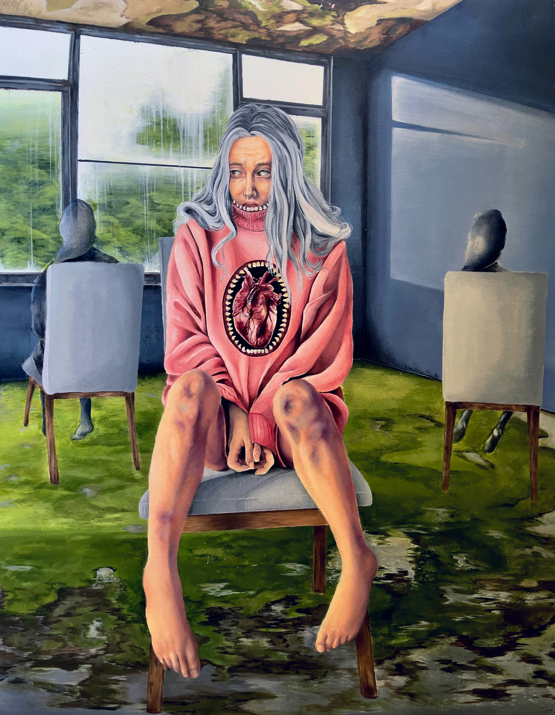 It Lingers, 2021 Acrylic paint, oil paint, and colored pencil on wood panel 20x30in