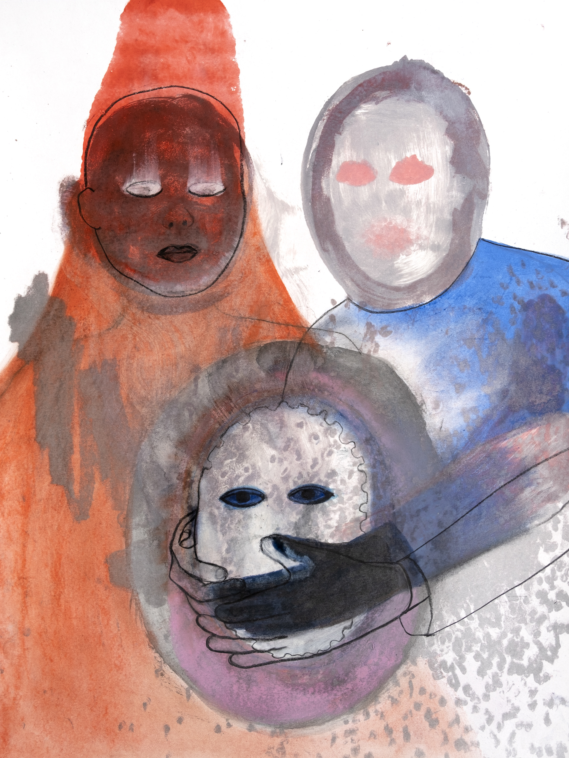 Silence (2021), Ink, dry pastel and lithograph on paper, 50 x 40 cm