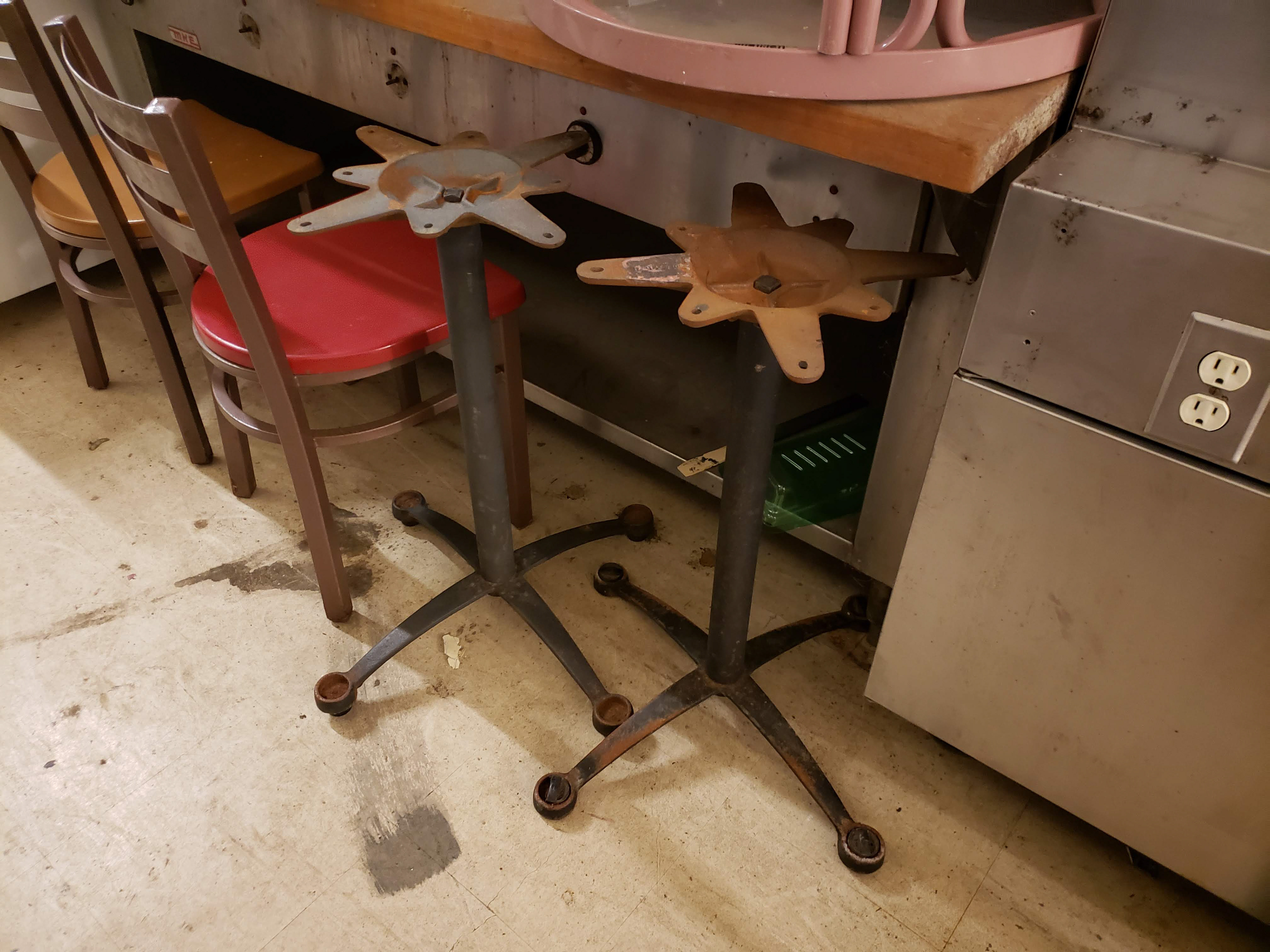 Reclaimed table bases.