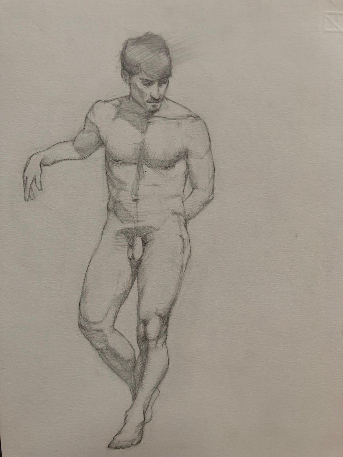 Seated Male Nude. Graphite on Annigoni paper 18 by 26cm.