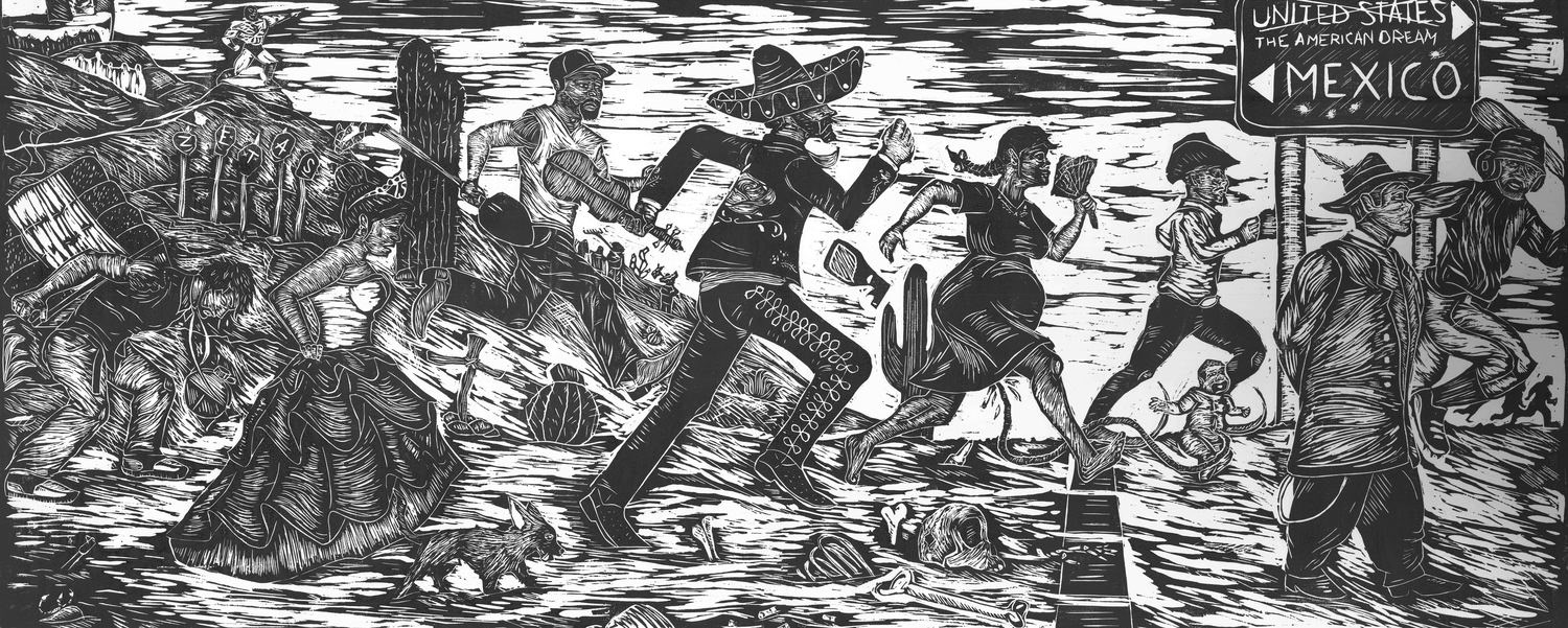 Chasing the American Dream (approx. 4ft x 8ft Woodcut, Thesis)