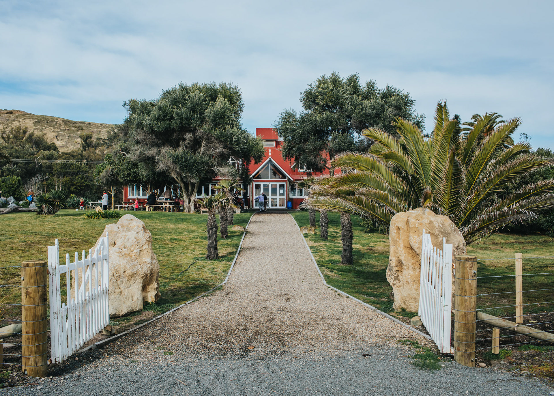 View of Hygge Cafe from gate, Clifton Bay, Hawke's Bay