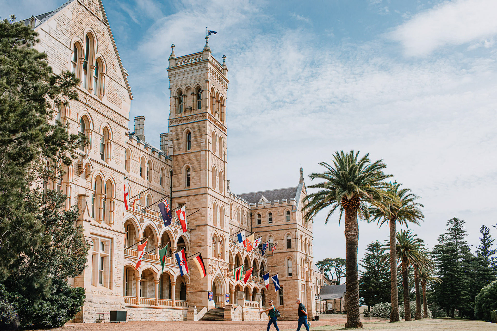 A view of the grand International School of Management building in Manly, Sydney