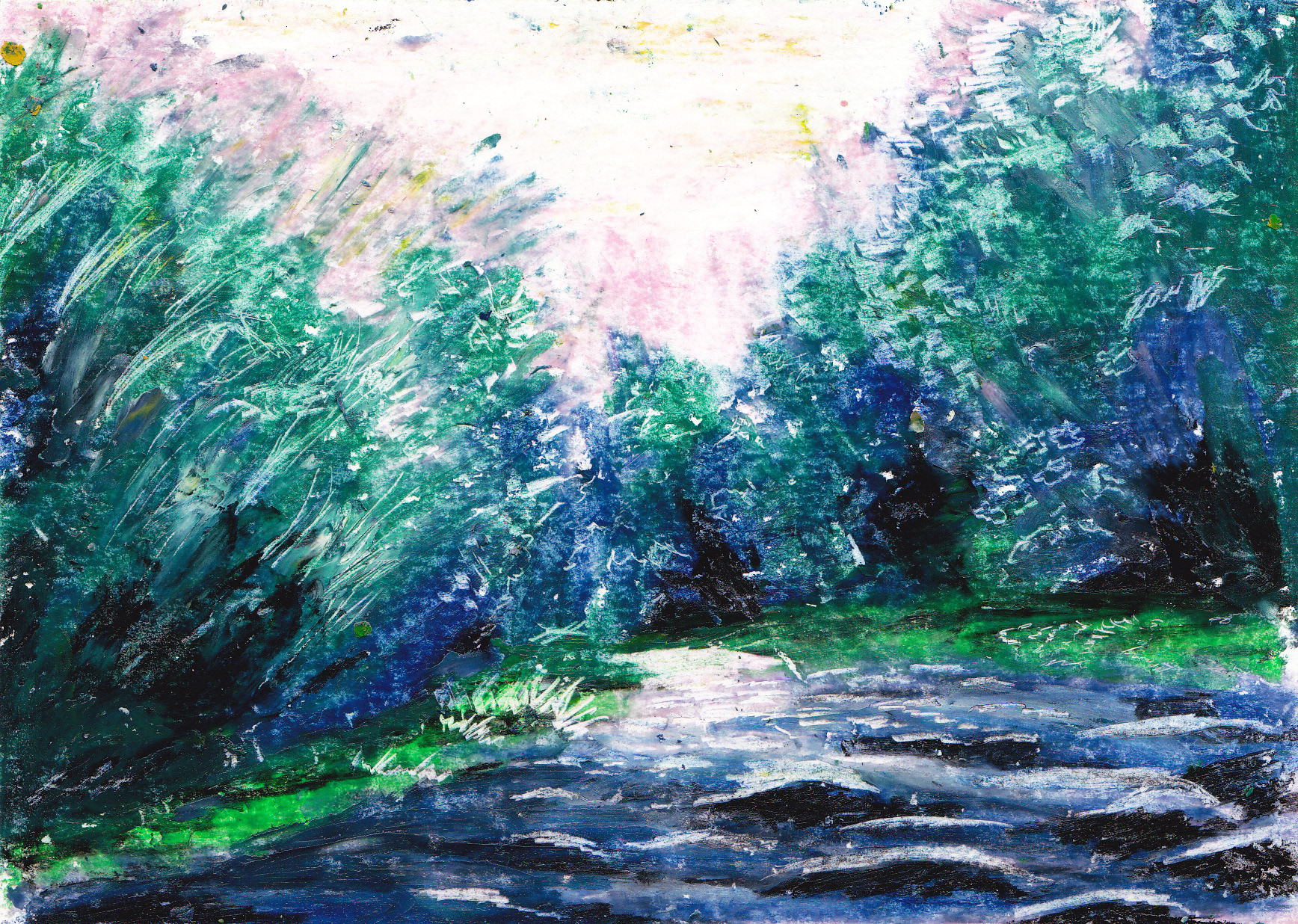 Postcard - Fluss - Öl-Pastel