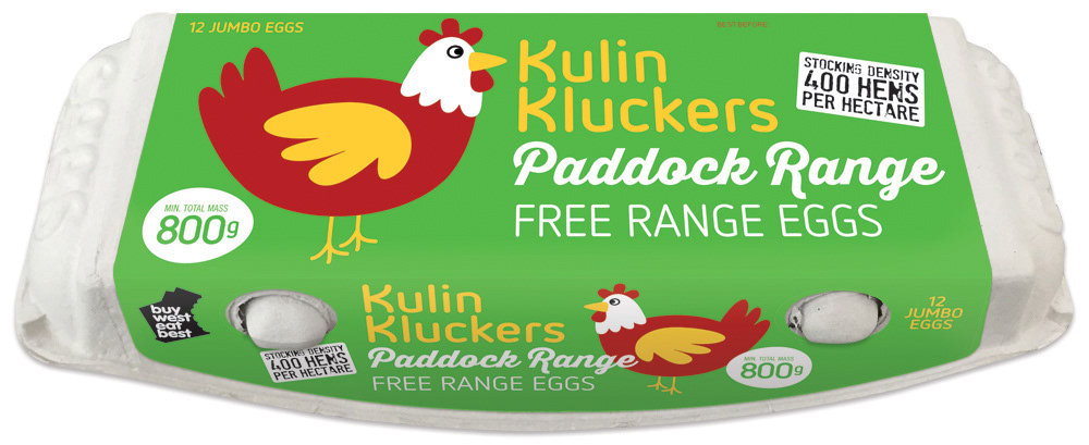 Bold free range egg label carton design, green background for 800g carton..