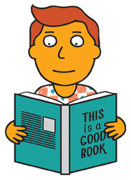 Illustration of character reading a ‘good book’ to help with their mental health.