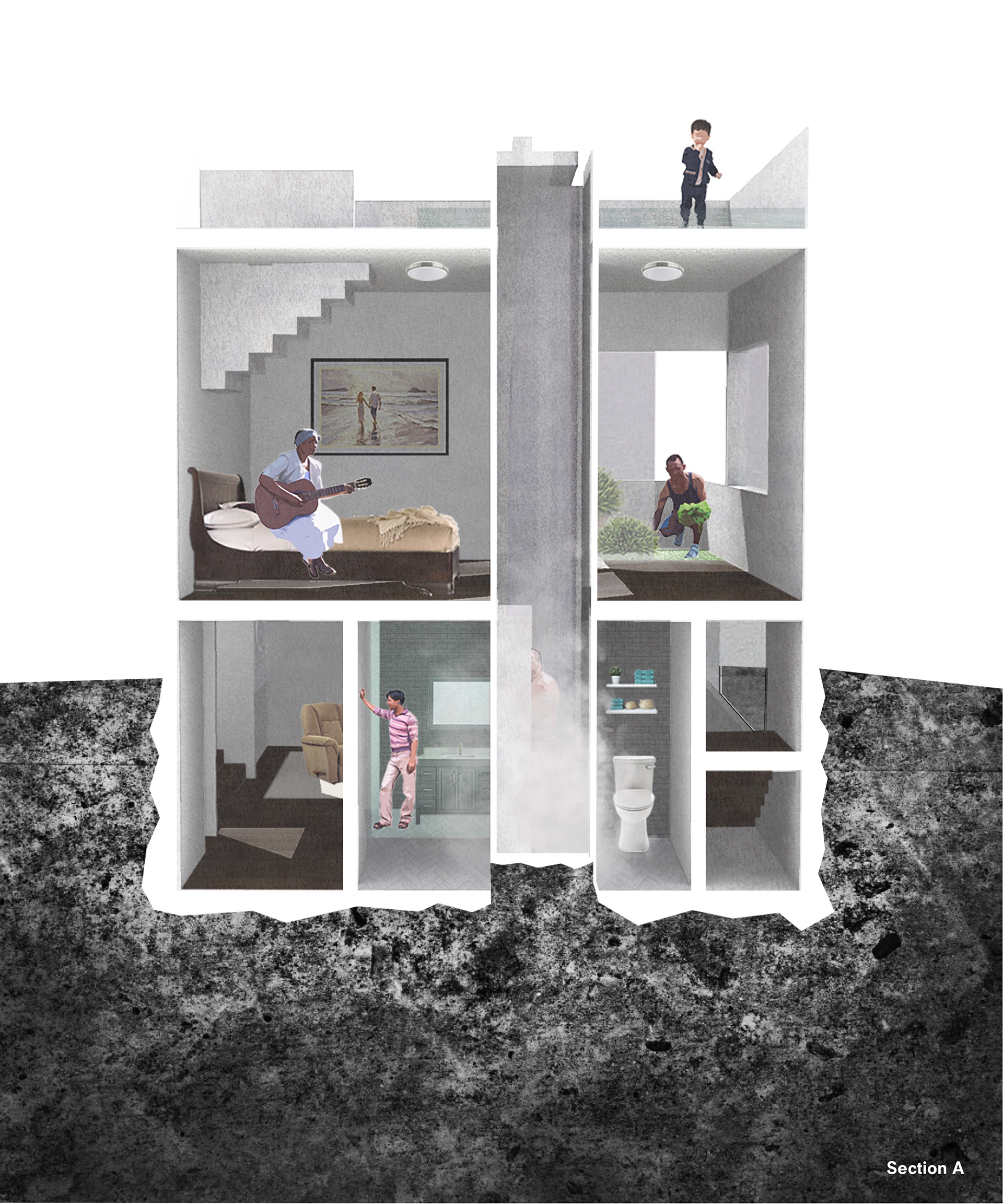 Section Cut C - cut through Public, Private and Semi-private spaces