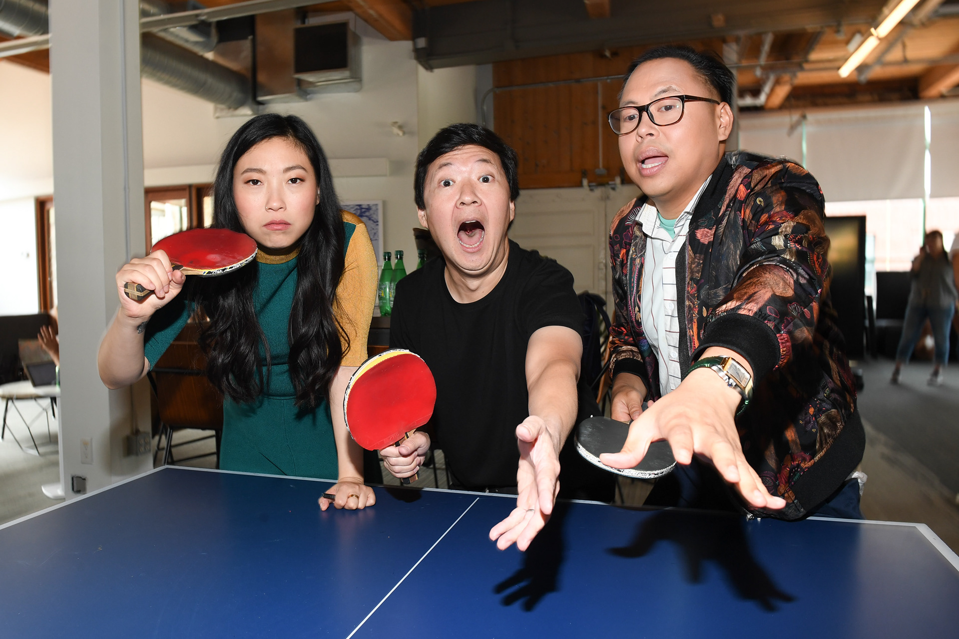 Awkwafina, Ken Jeong and Nico Santos touch down in Toronto to celebrate the release of “Crazy Rich Asians” on July 30, 2018 in Toronto, Canada. (Photo by Sonia Recchia/Getty Images for Warner Bros. Canada)