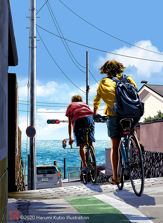 Harumi Kubo - Riding bike to the Inamuragasaki Harumi Kubo - Riding bike to the Inamuragasaki