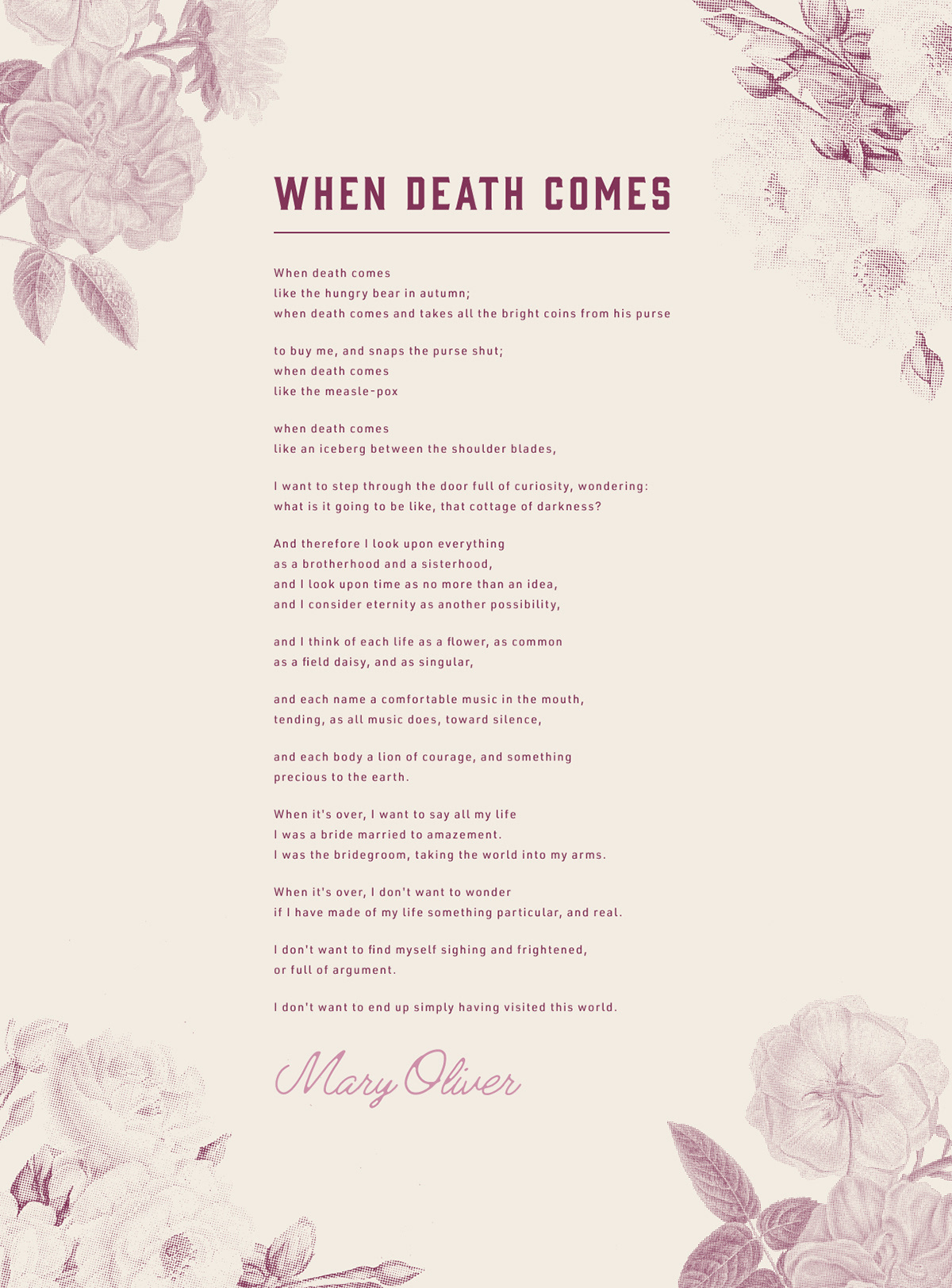 Mary Oliver Poem Poster 17x23