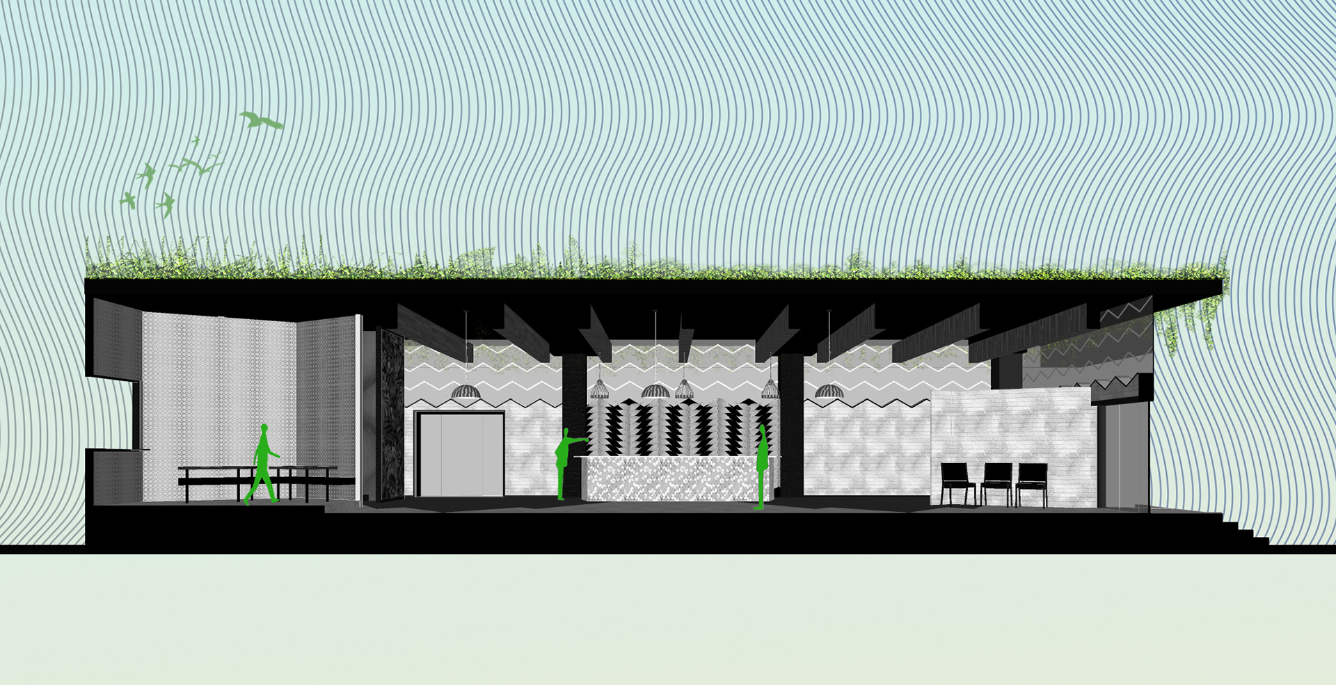 Illustrative section for a Restaurant Design