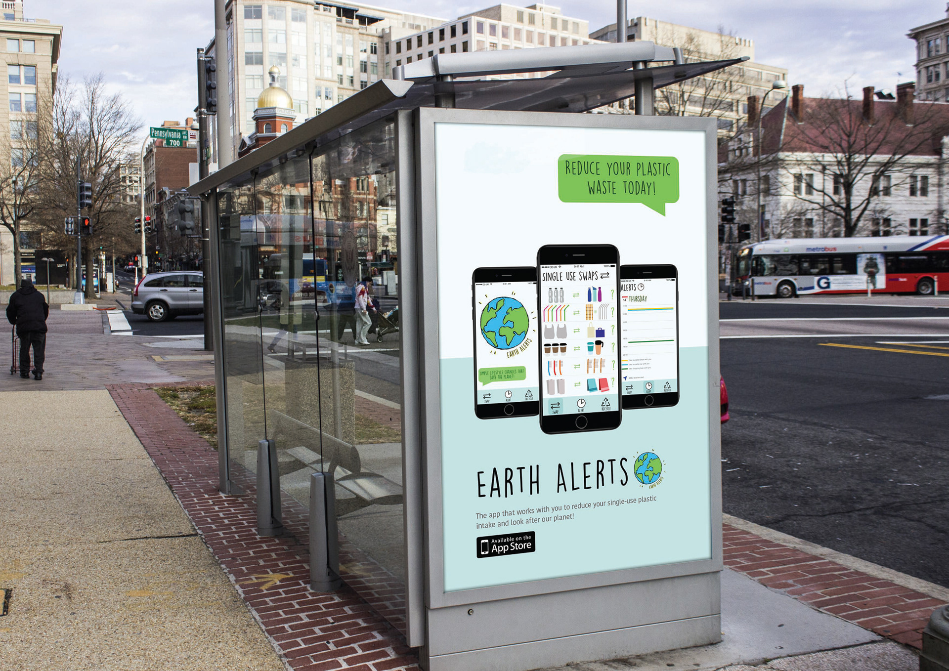 Advertising the app on bus shelters to target commuters