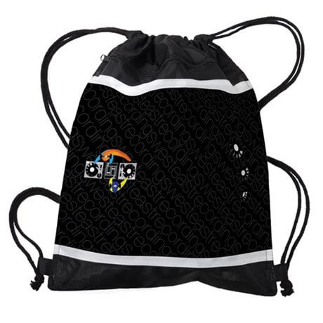 Merchandise: tie-down bag with W.E. logo elements
