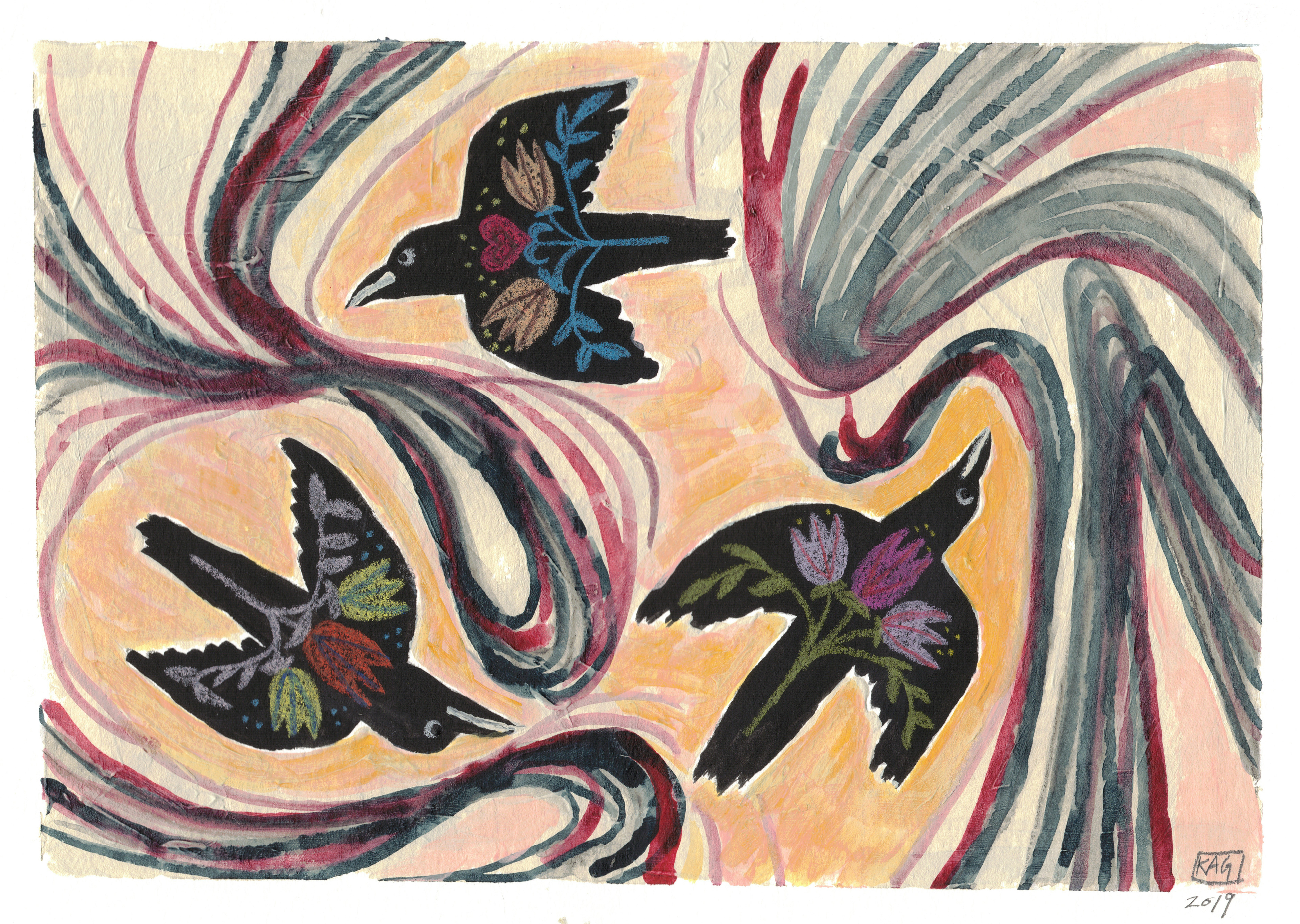 "Maelstrom of Crows" - mixed media on paper.