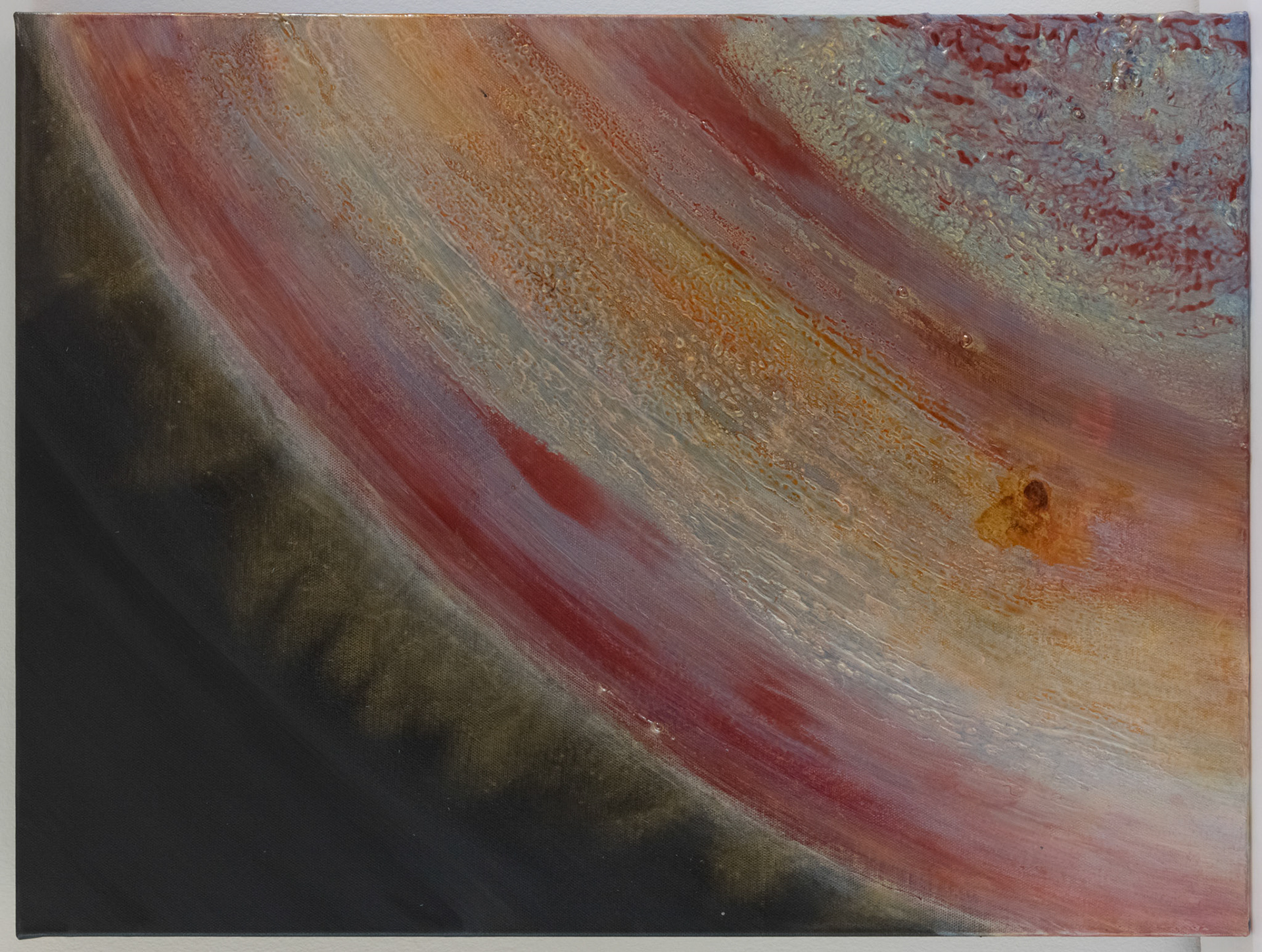 ELKYMY. ‘Tretā त्रेता’ Acrylic, polyurethane, powdered pigments (Mica) on deep edged stretched canvas. 24 x 18 inches (61 x 46 cm)