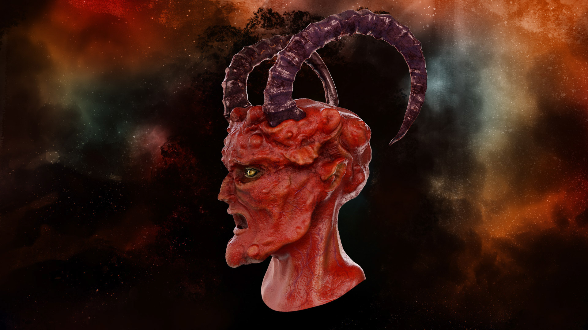 Demon Head | 3D Sculpt and Digital Illustration by Ben Kamprath