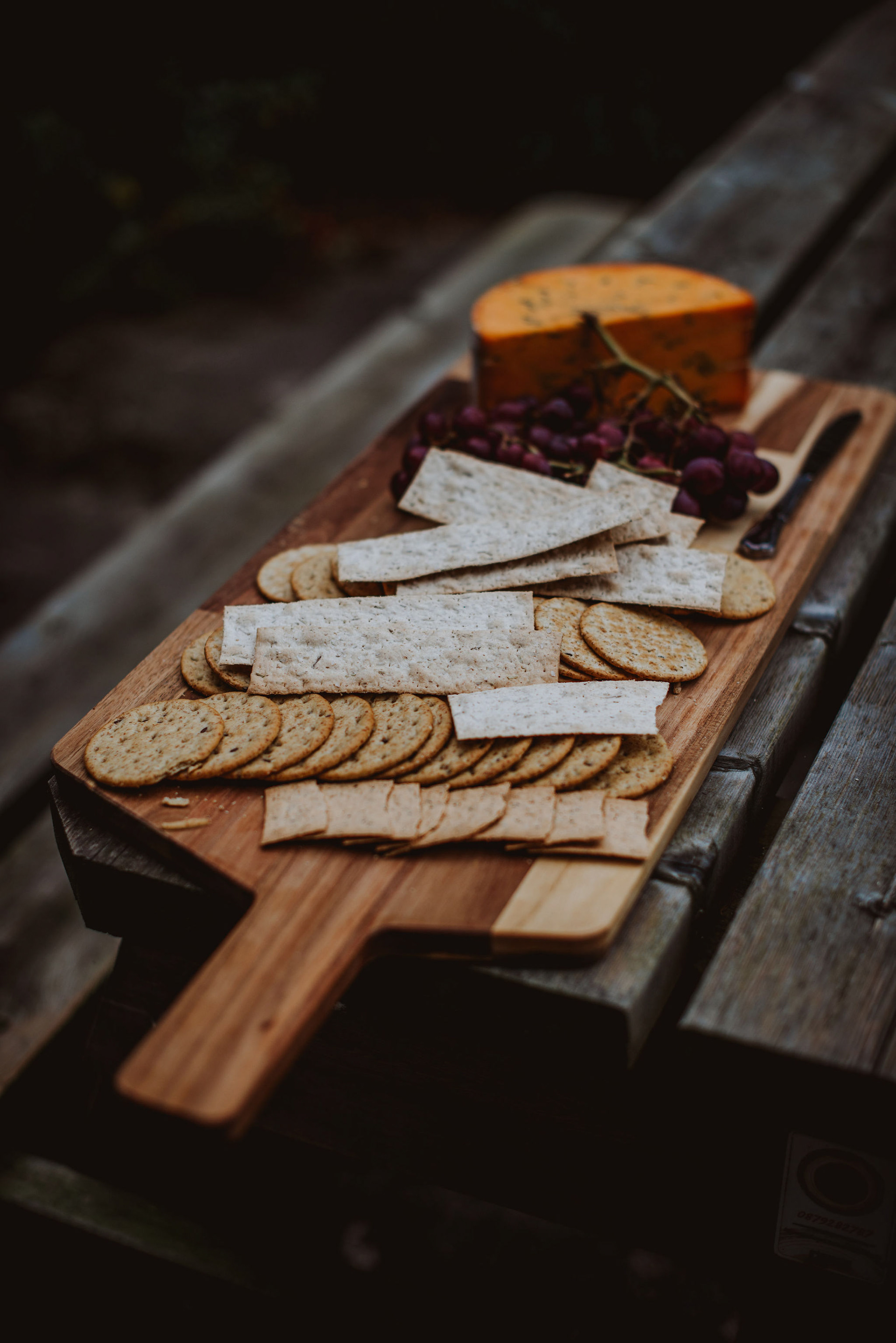 crackers and cheese grapes platter