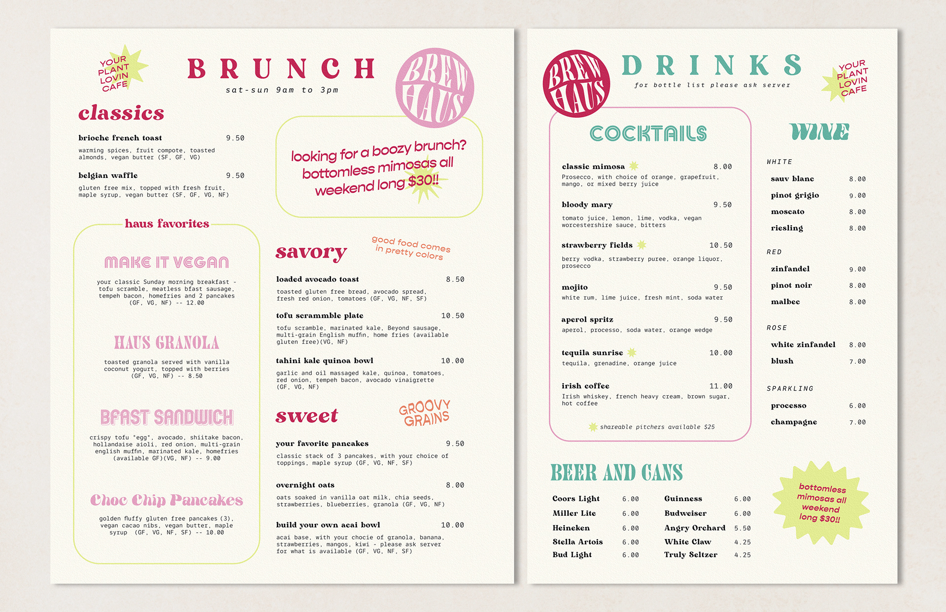 Brunch Specific Menus