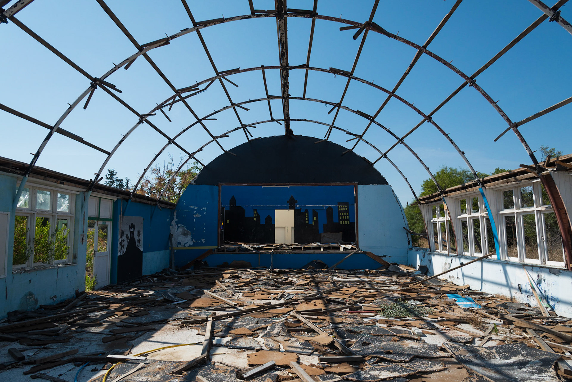 Event hall at the abandoned Berengaria Village in Limassol, Cyprus
