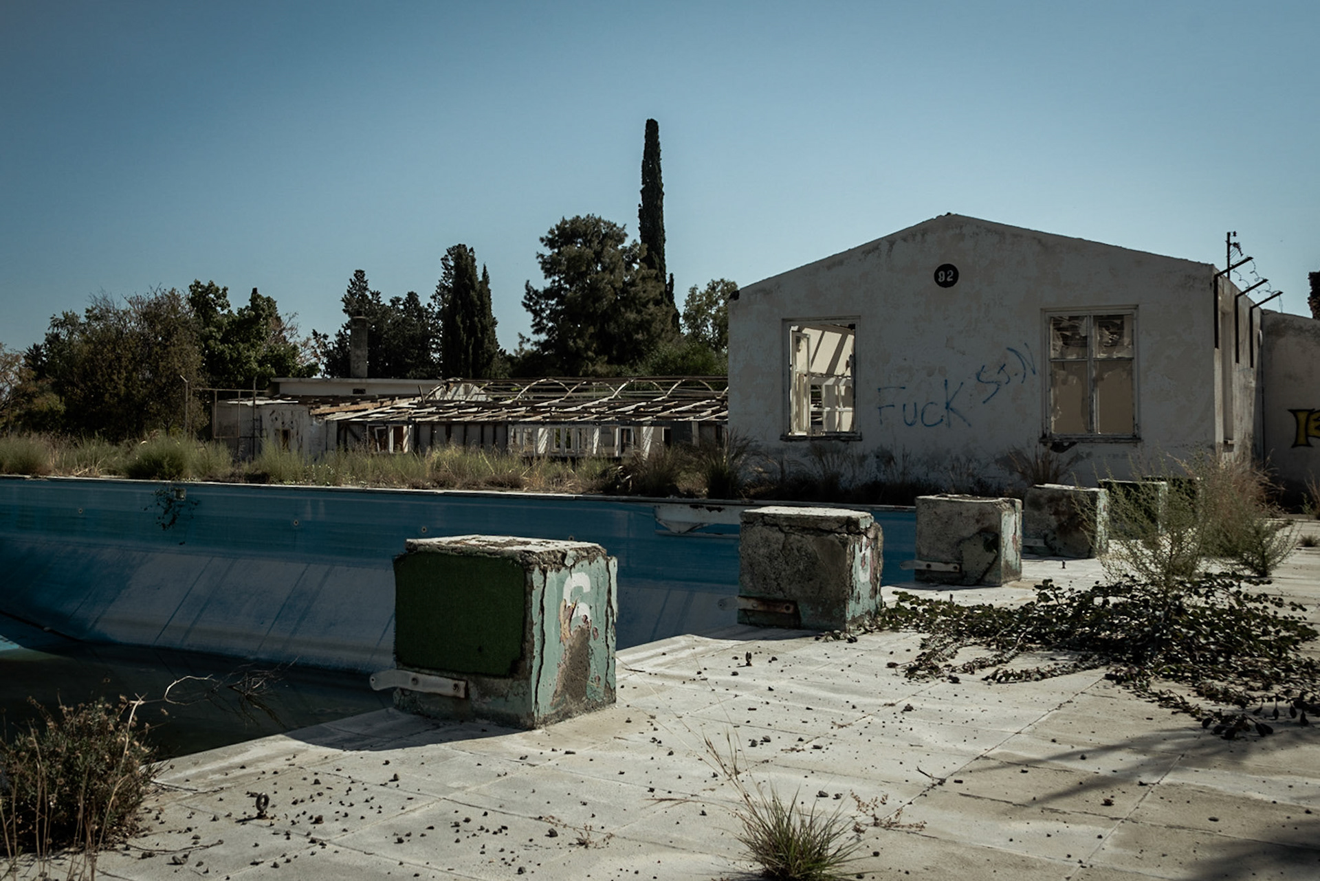 Swimming pool at the abandoned Berengaria Village in Limassol, Cyprus