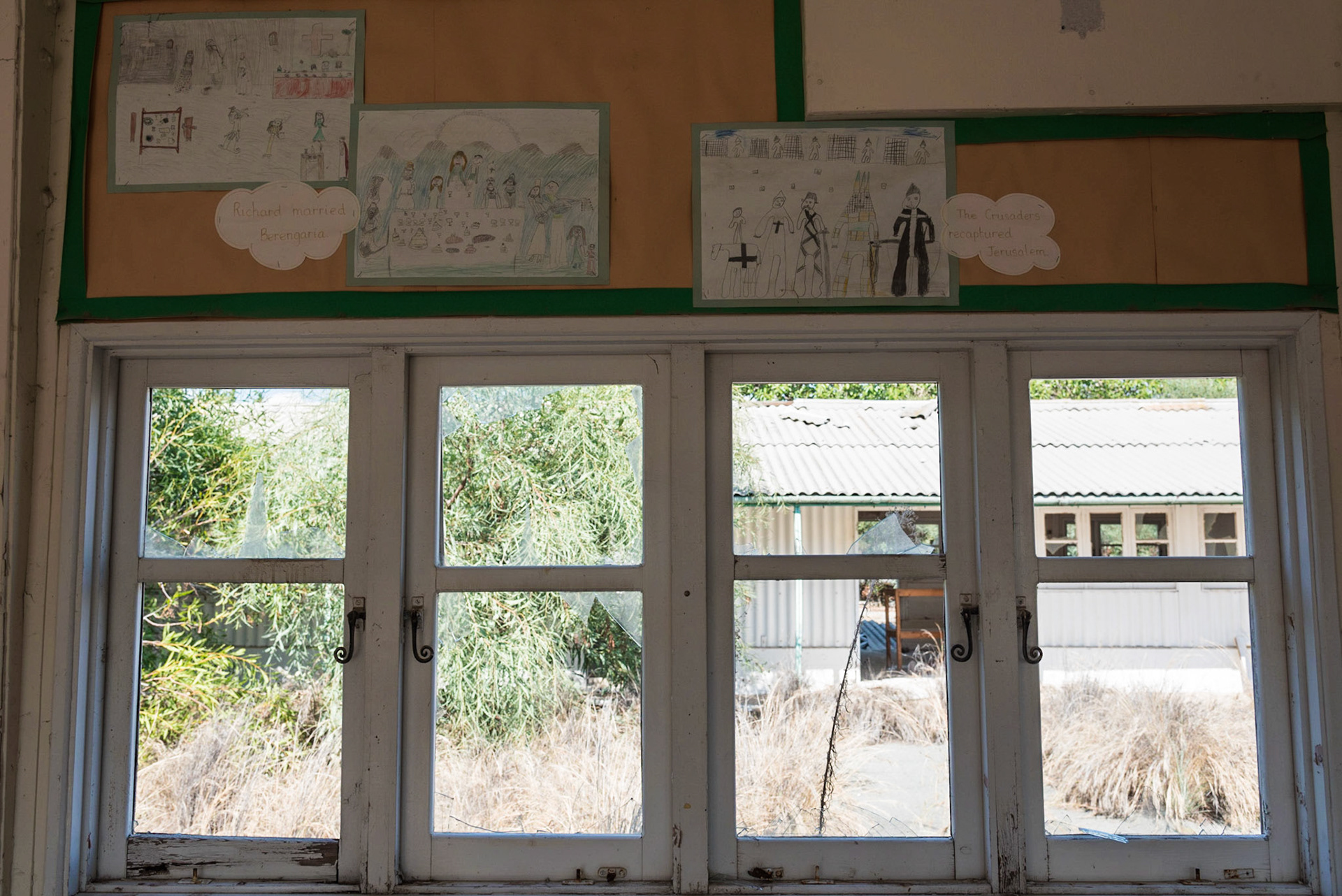 Kids drawings in a classroom at Berengaria Village in Limassol, Cyprus depicting the story of Berengaria