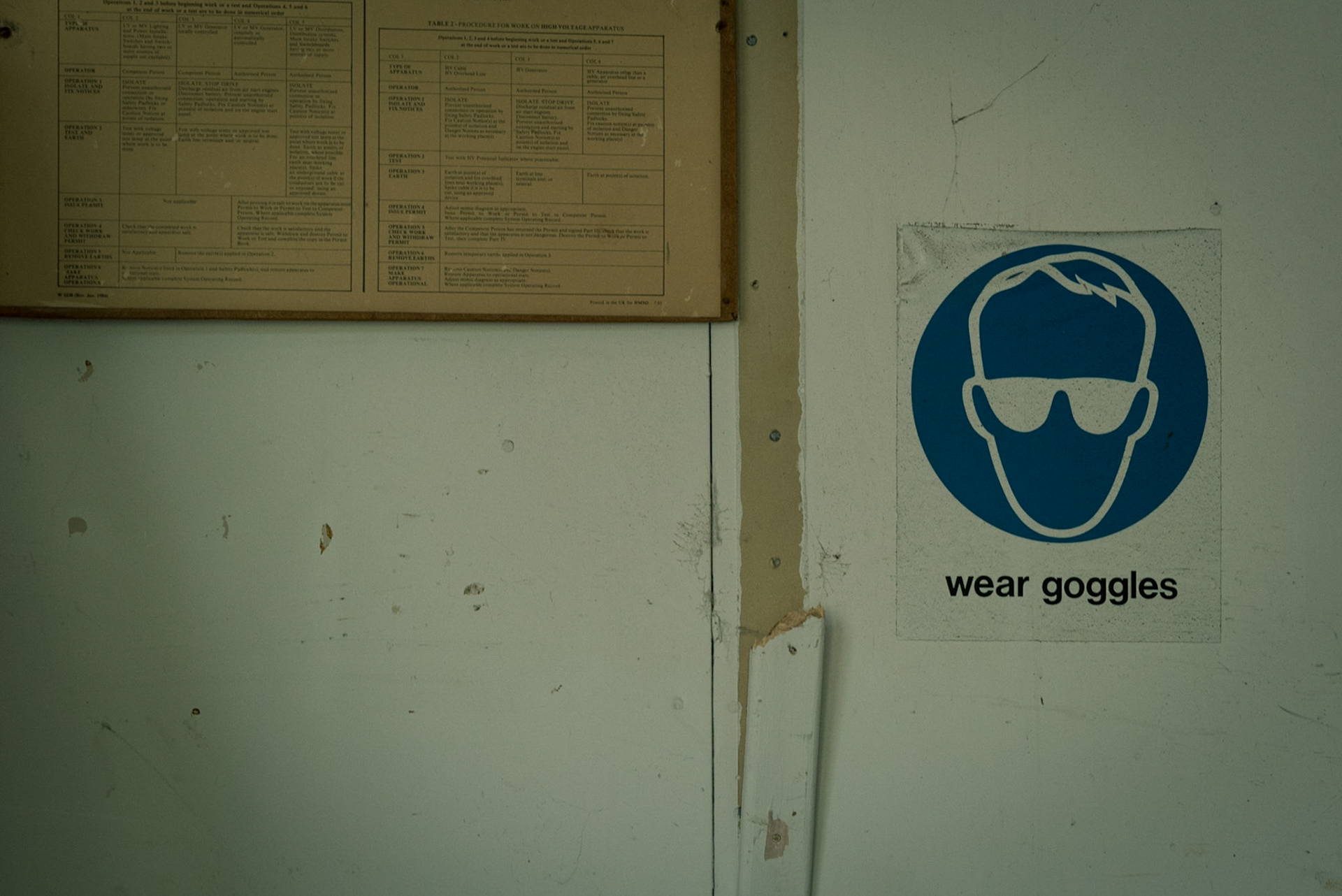 Wear goggles. Sign found at the abandoned Berengaria Village in Limassol, Cyprus