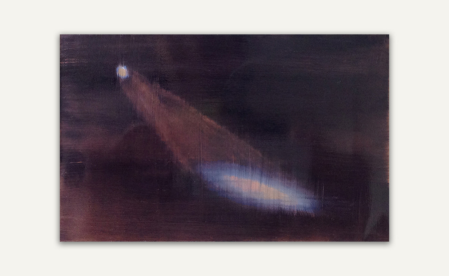 "Insides-outsides", huile sur feuille d'aluminium cuivrée, 9 x 14 cm