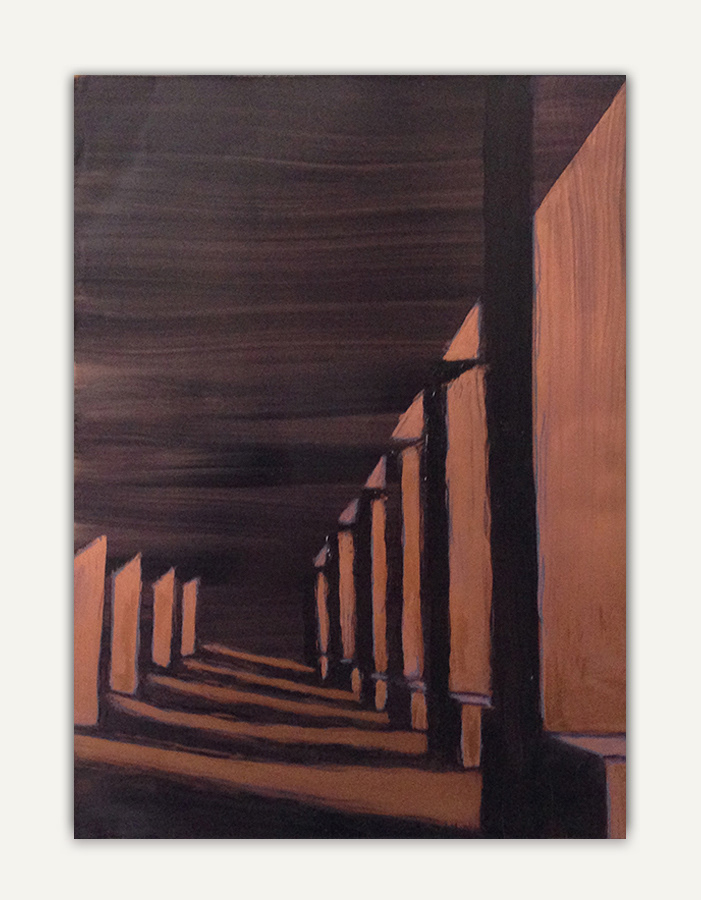 "Insides-outsides", huile sur feuille d'aluminium cuivrée, 30 x 20 cm