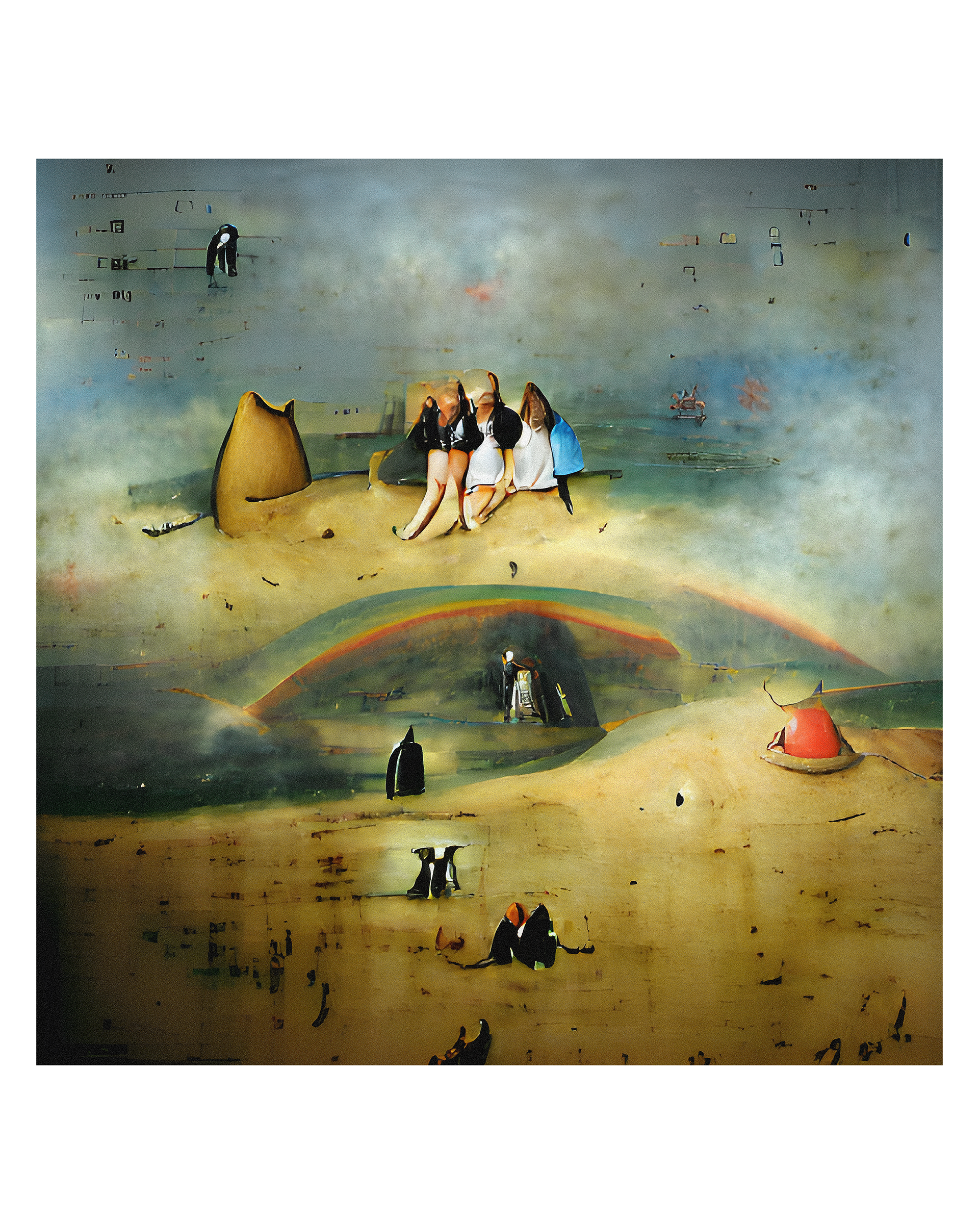 "Four women over a generative rainbow" (Quatro mulheres sobre um arco-íris generativo)