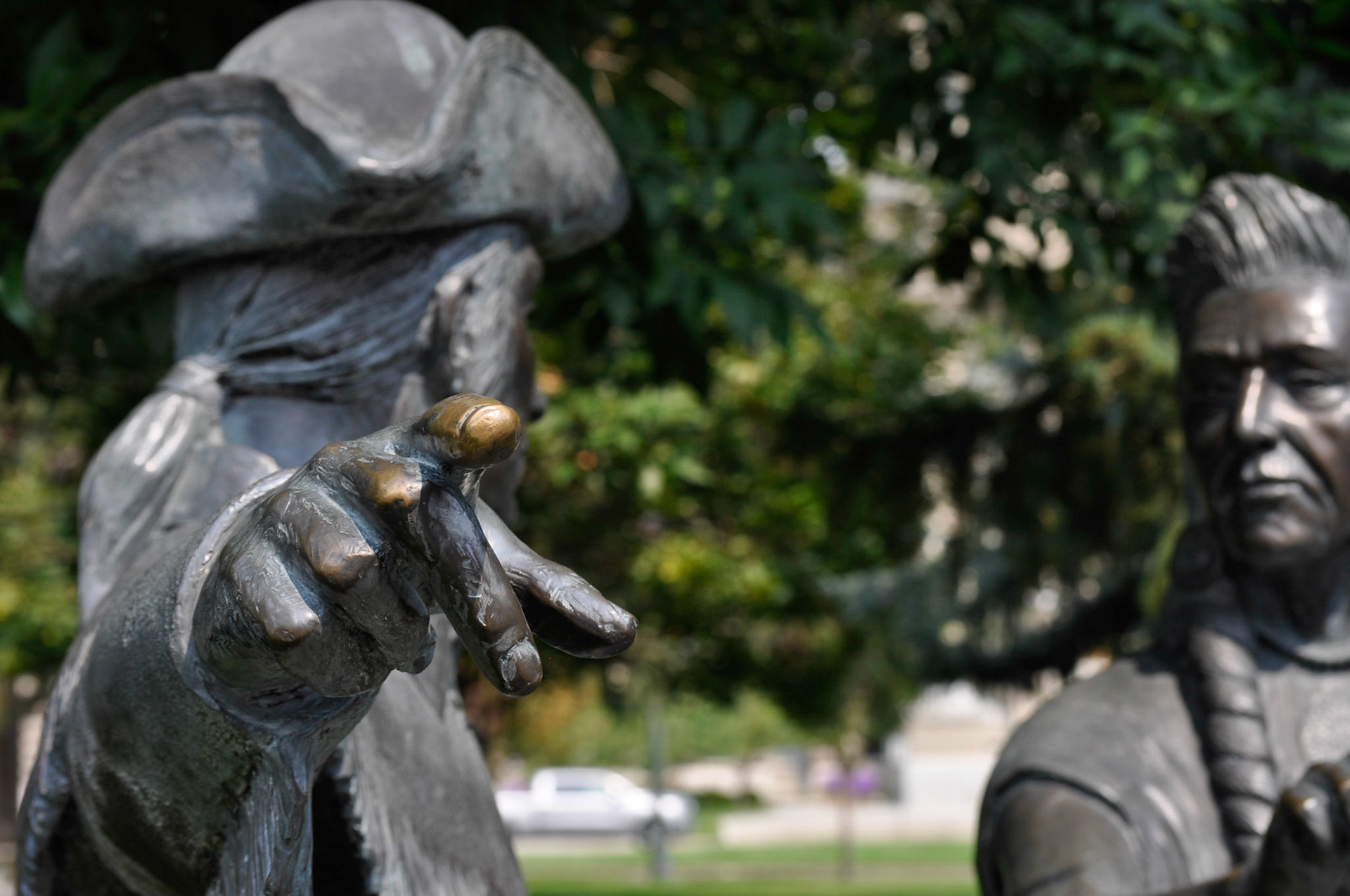 Depth: Camera Settings: Statue at Capitol Gardens, capturing depth of the outstretched arm, 20200906 @ 1415, Boise Idaho, Miller, I wanted to be able to capture the depth of the shot and found the finger worn down to be the interesting focal point where people have continuously touched the statue. Nikon D500, ISO 200, 55mm, f/8, 1/250s