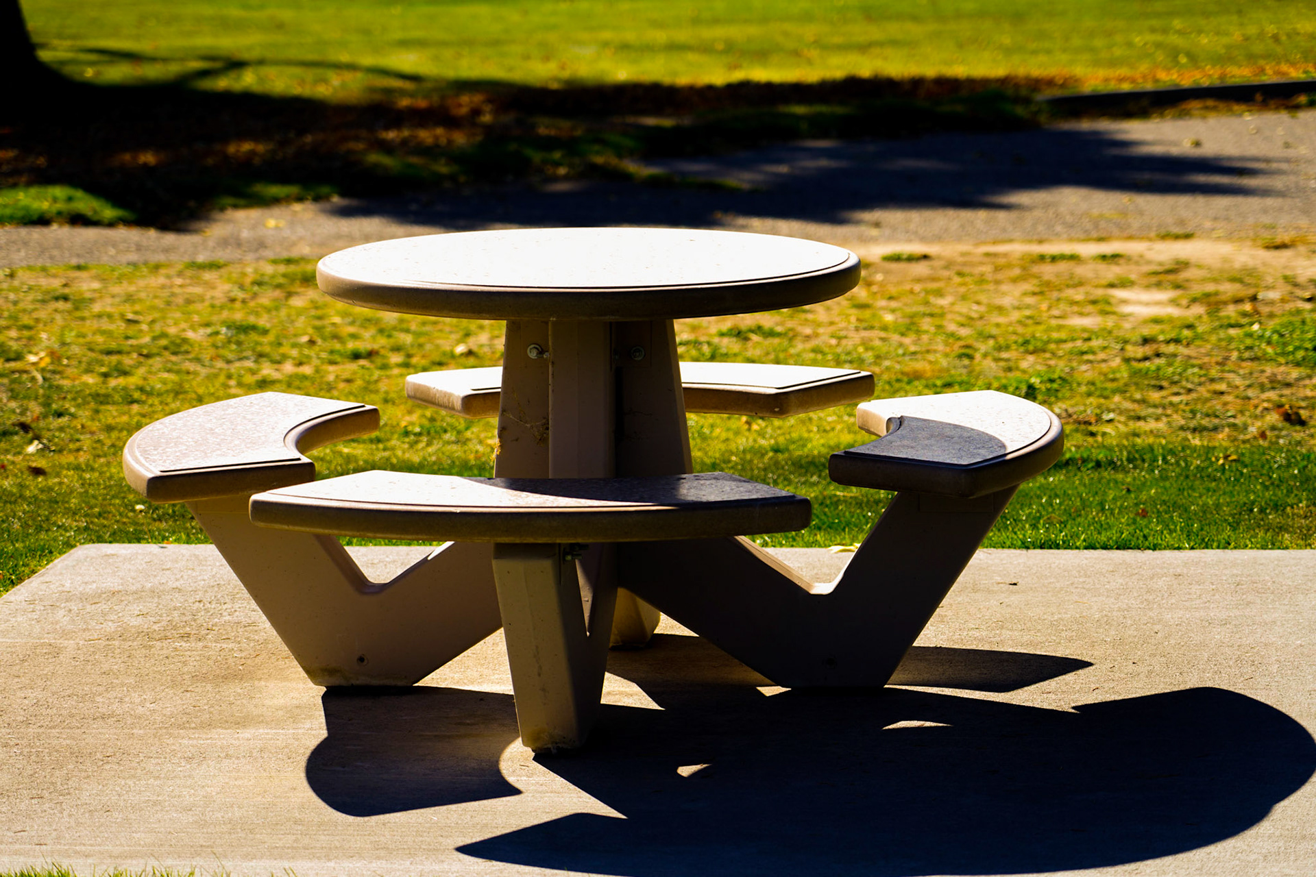 2. Empty Table, Empty table, , 20201020, Silver Sage golf course, Miller, Enjoyed the aftenoon prior to leaving on a work trip and found the serenity of the golf course, the contrast of the table top and shadows caught my eye, JPG IDO 50 105 mm, f/4, 1/320sec