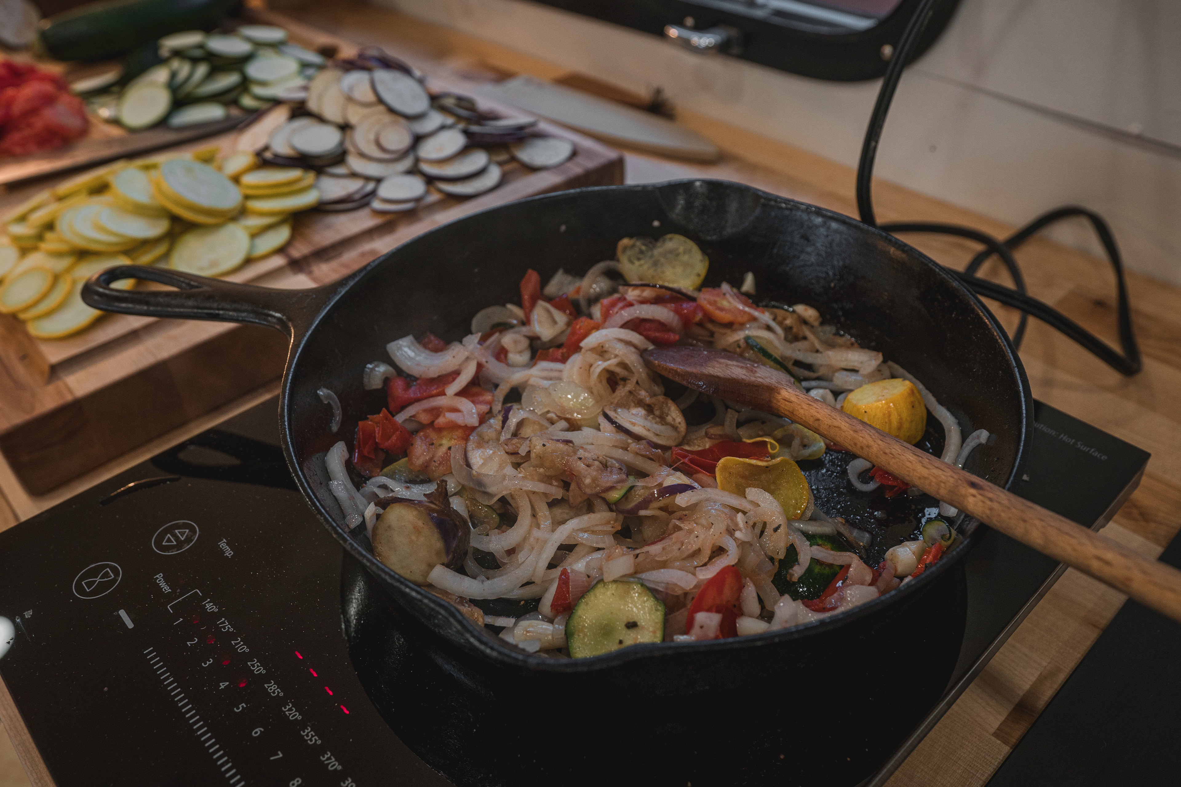 Scraps, onions, garlic, peppers, oil