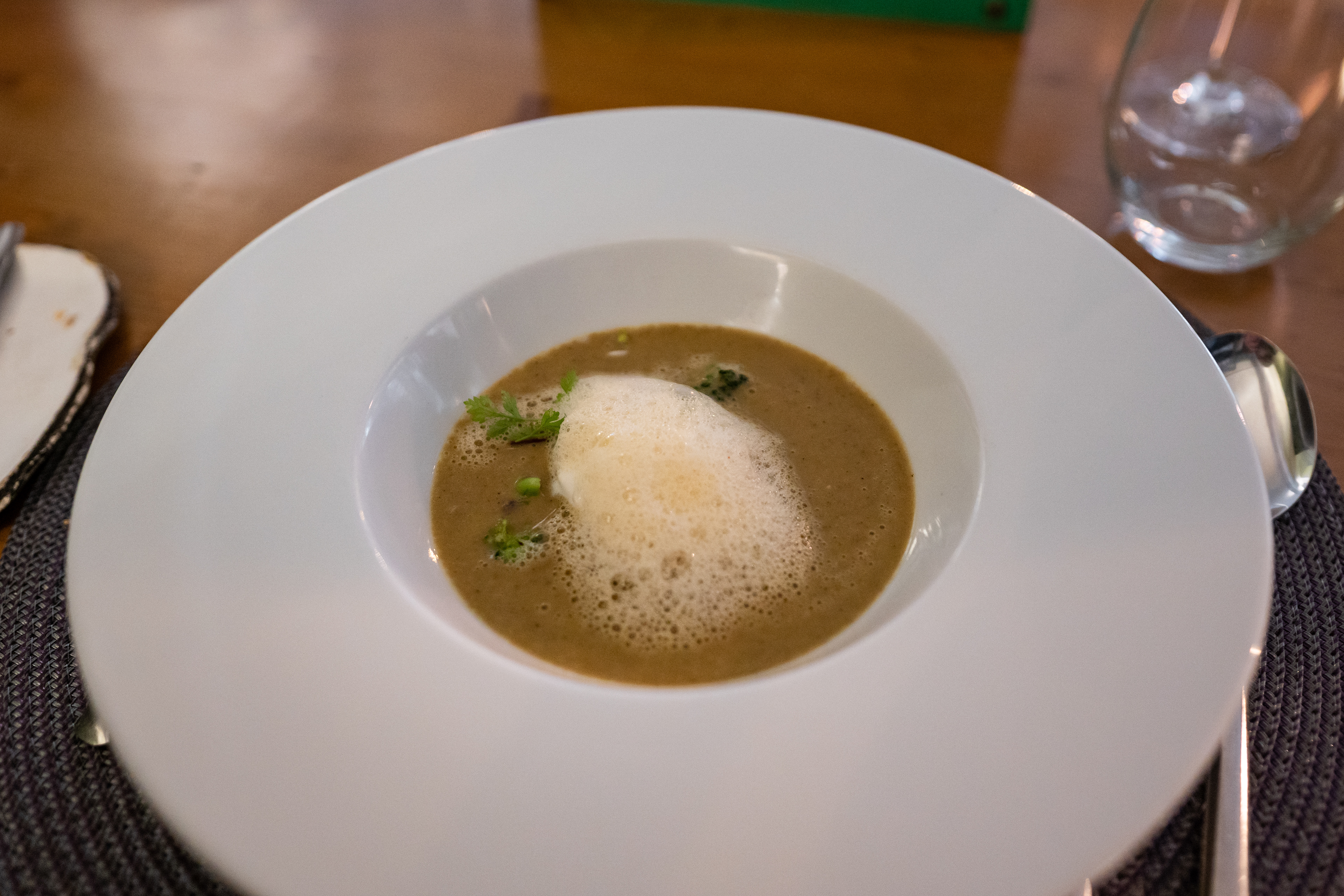 Lentil cream, iced gorgonzola, iberian chorizo oil - Adrián Quetglas, Mallorca