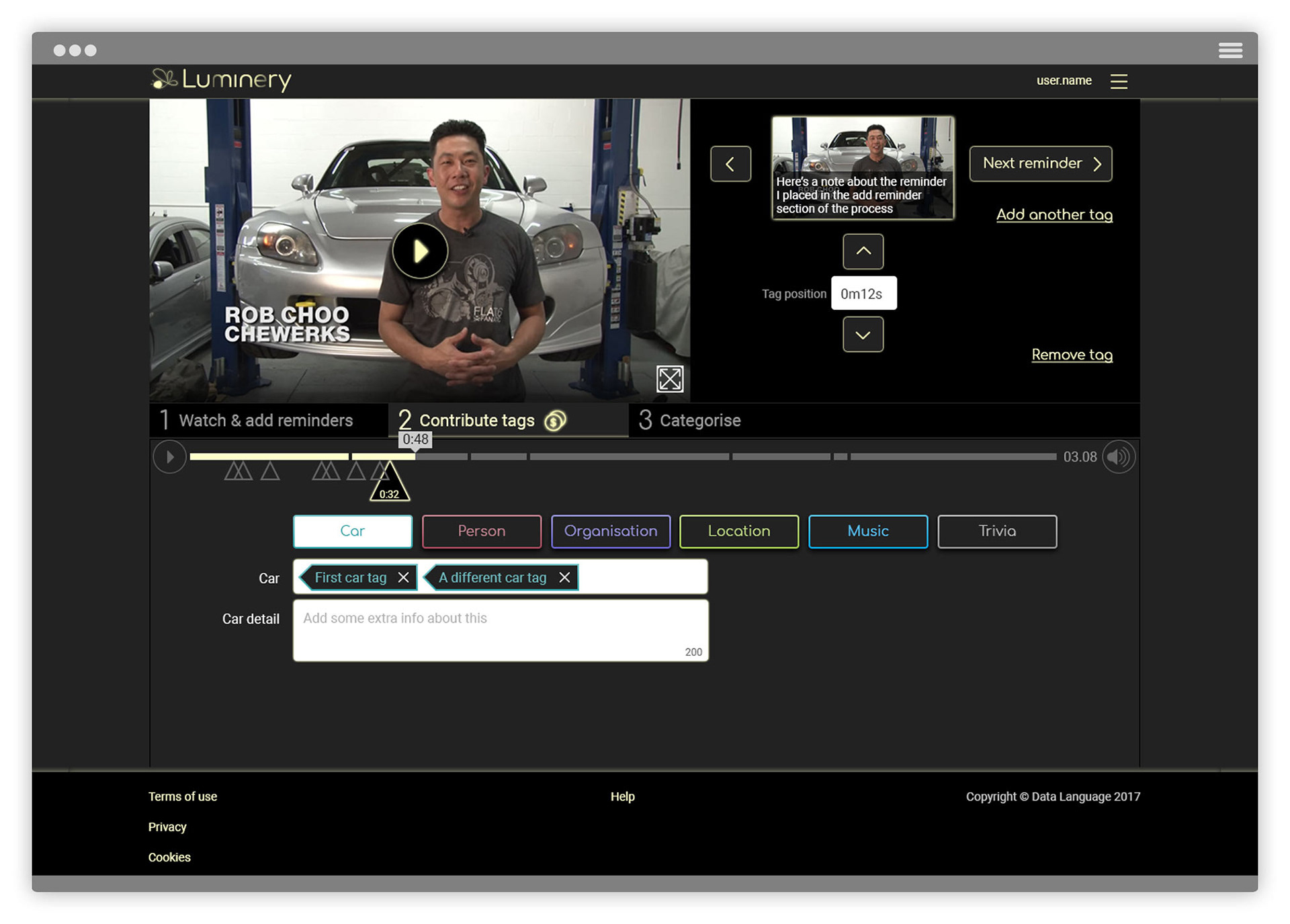 Early Dark UI for tagging tool eliminated via an A/B test.