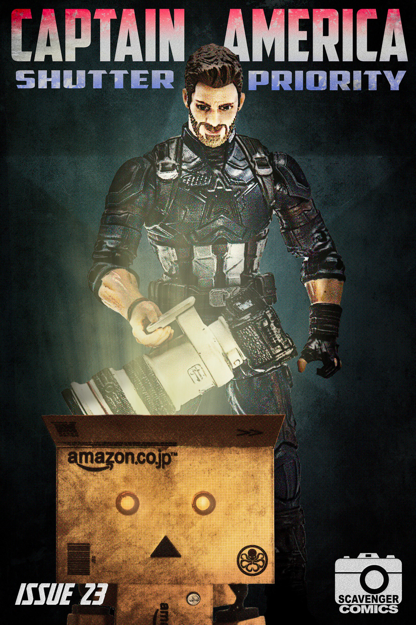 Captain America pulls a camera out of Danbo