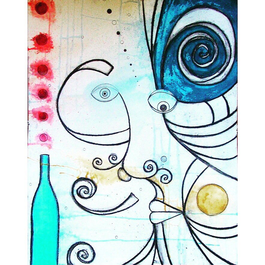"Eurus, The East Wind" Acrylic, Ink, Pastel on Paper 22x28" (Sold)