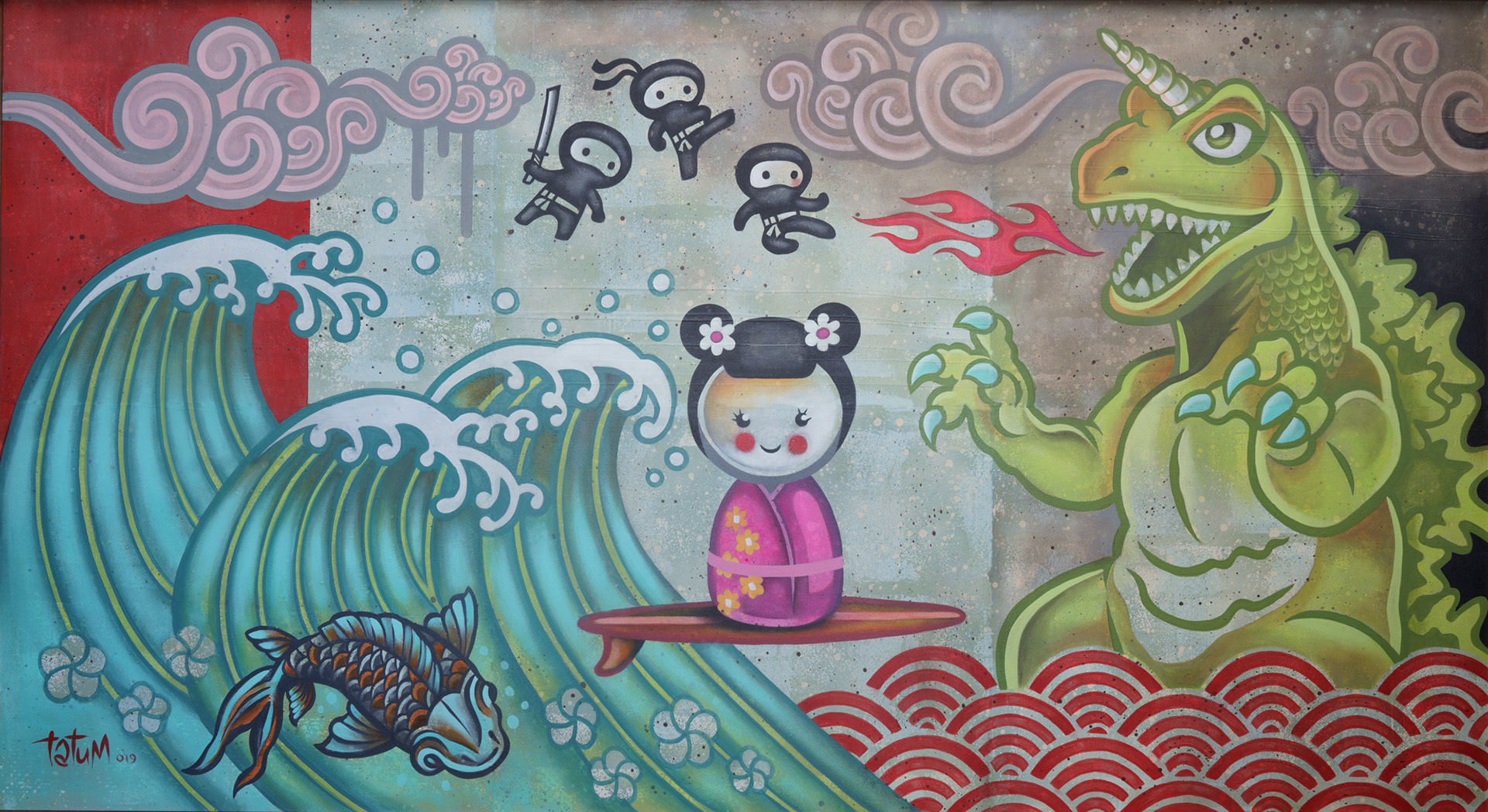Large painting commissioned by and resides in Hanzo's Bar, San Antonio, TX