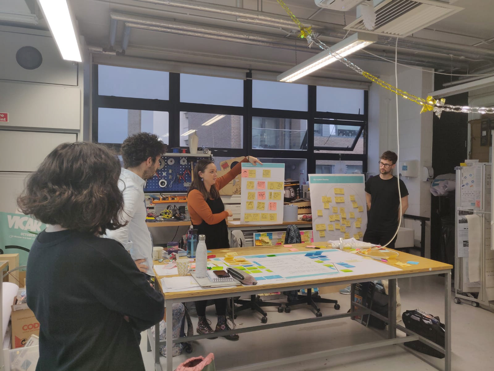 Presenting our Stakeholder maps, story boards and fishbone diagram to Sinem Lacin & Firat Toroglu from FJORD