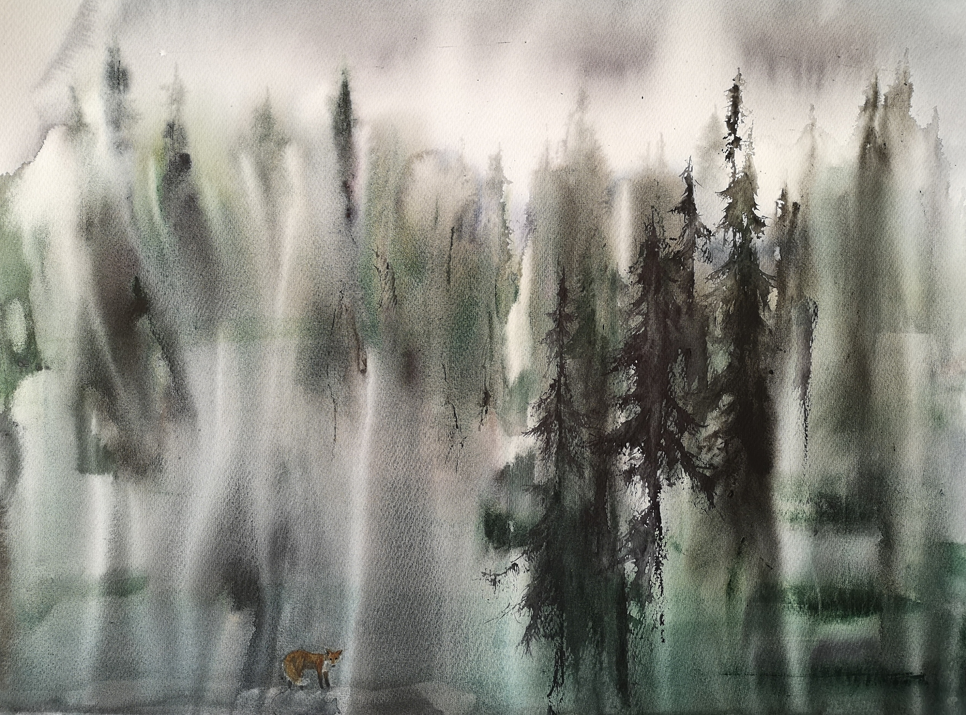 watercolour green forrest