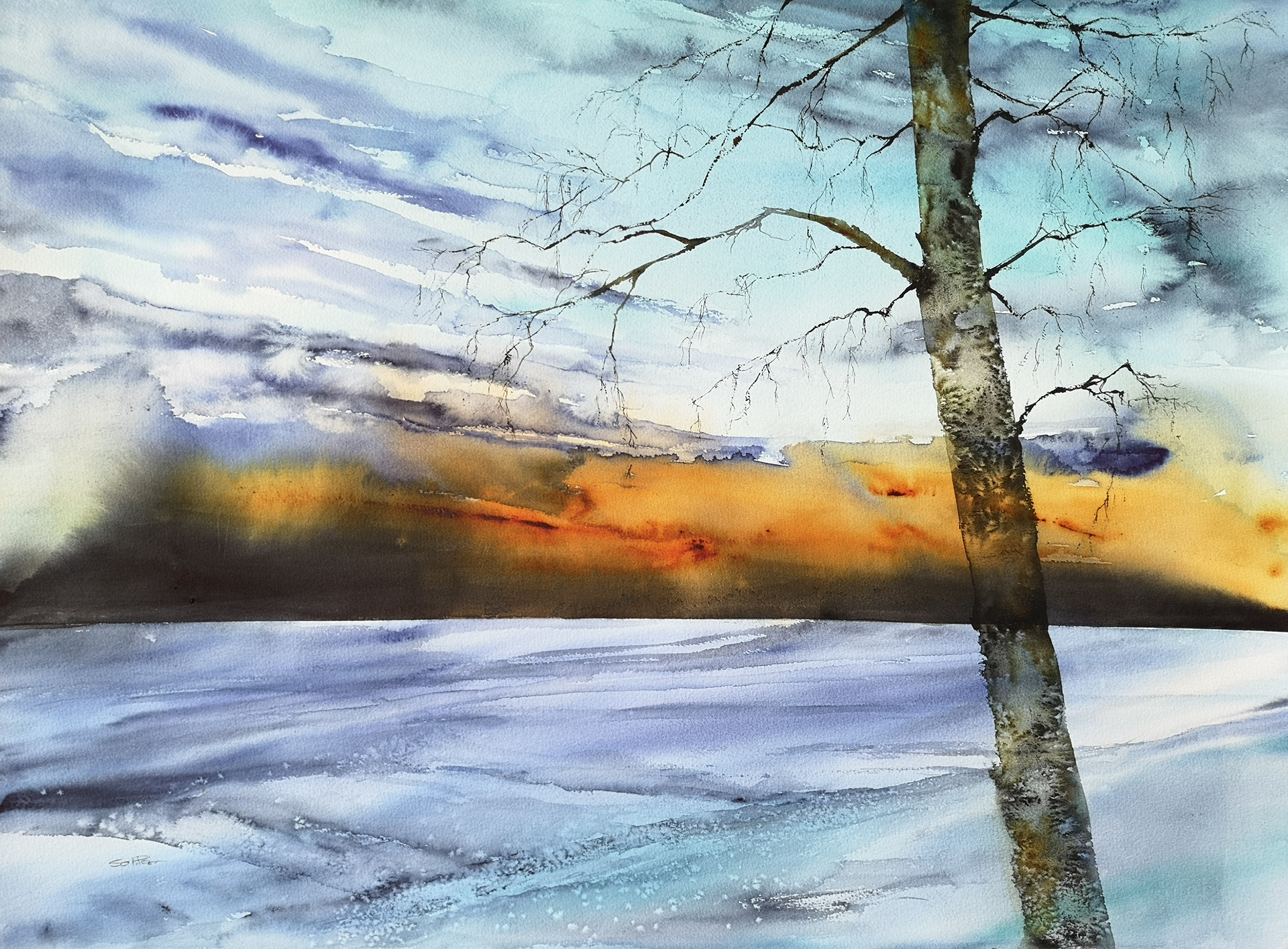 Watercolor vårvintermotiv
