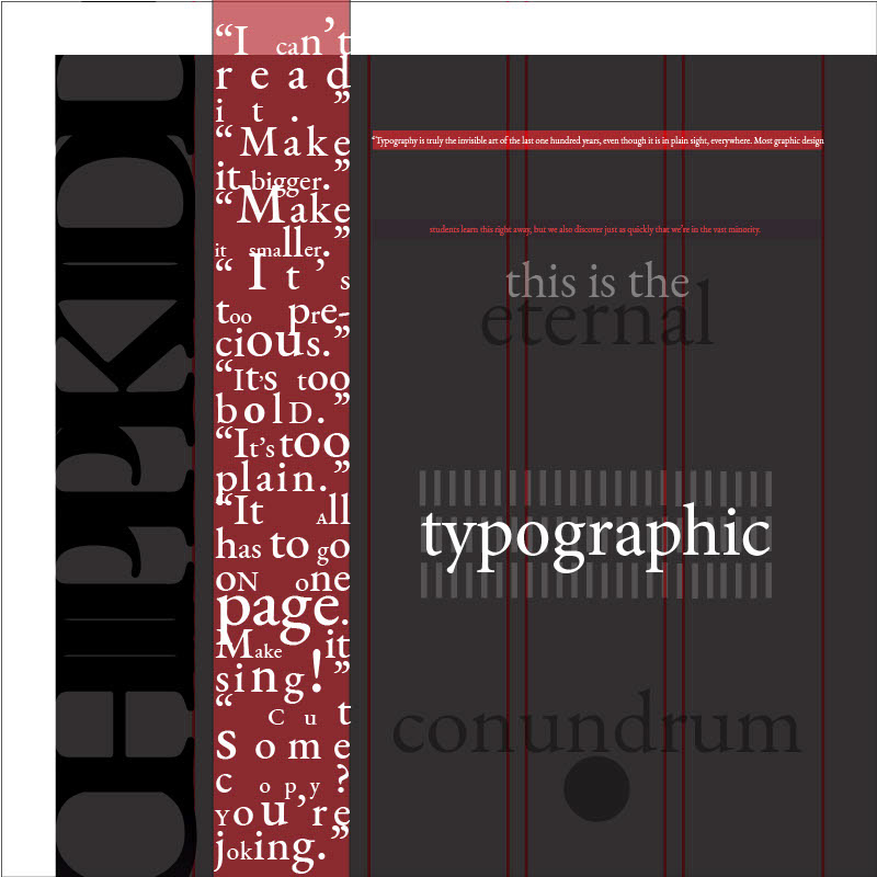 Typographic layout of a quote by Chipp Kidd (typeface: Garamond in various sizes, weights and colors)